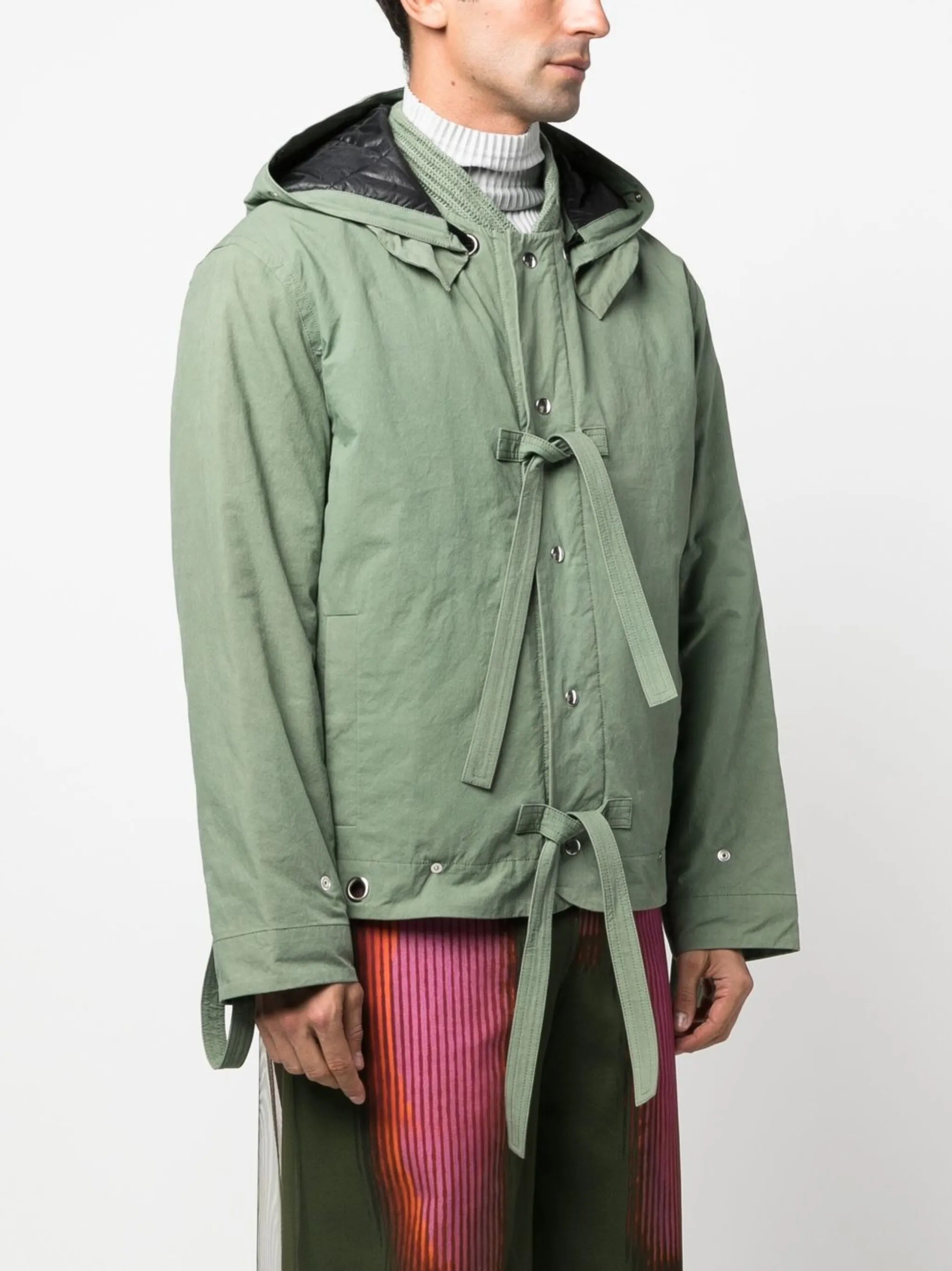 tie-detail hooded jacket