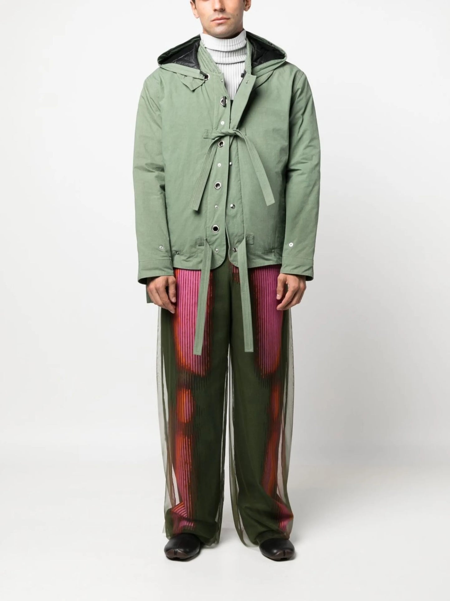 tie-detail hooded jacket