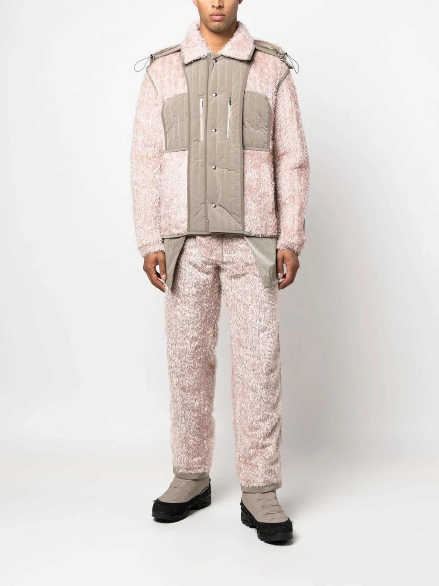 textured-finish straight-leg trousers