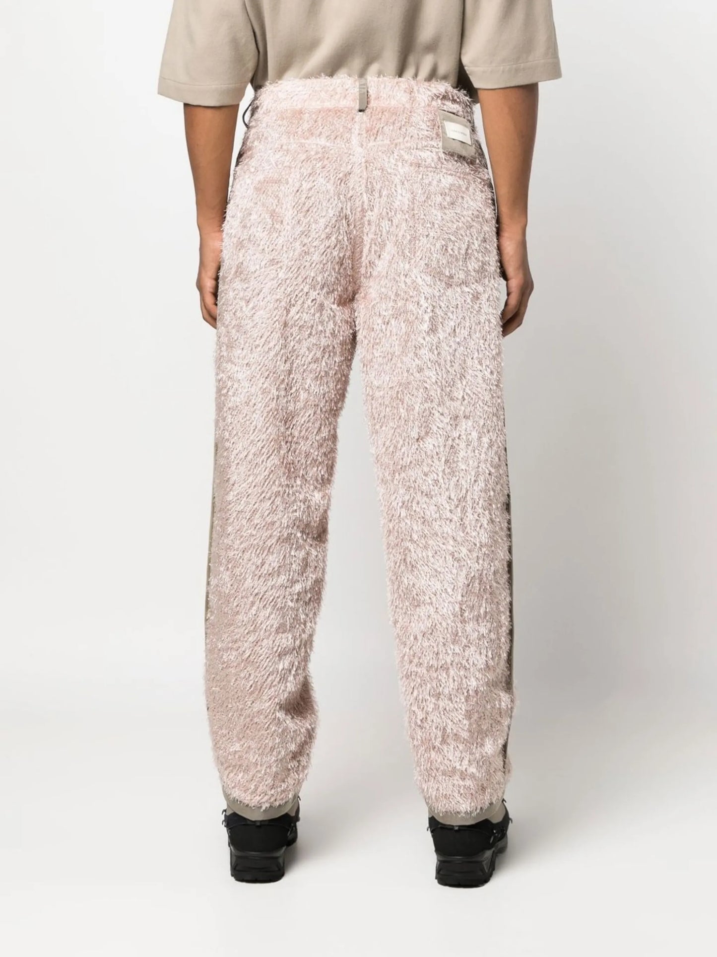textured-finish straight-leg trousers