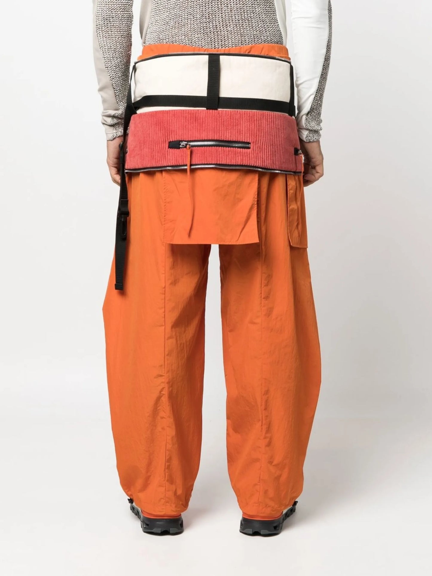panelled straight-leg trousers
