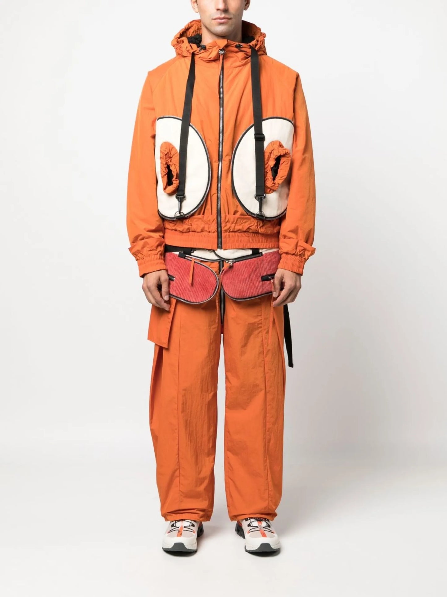 panelled straight-leg trousers