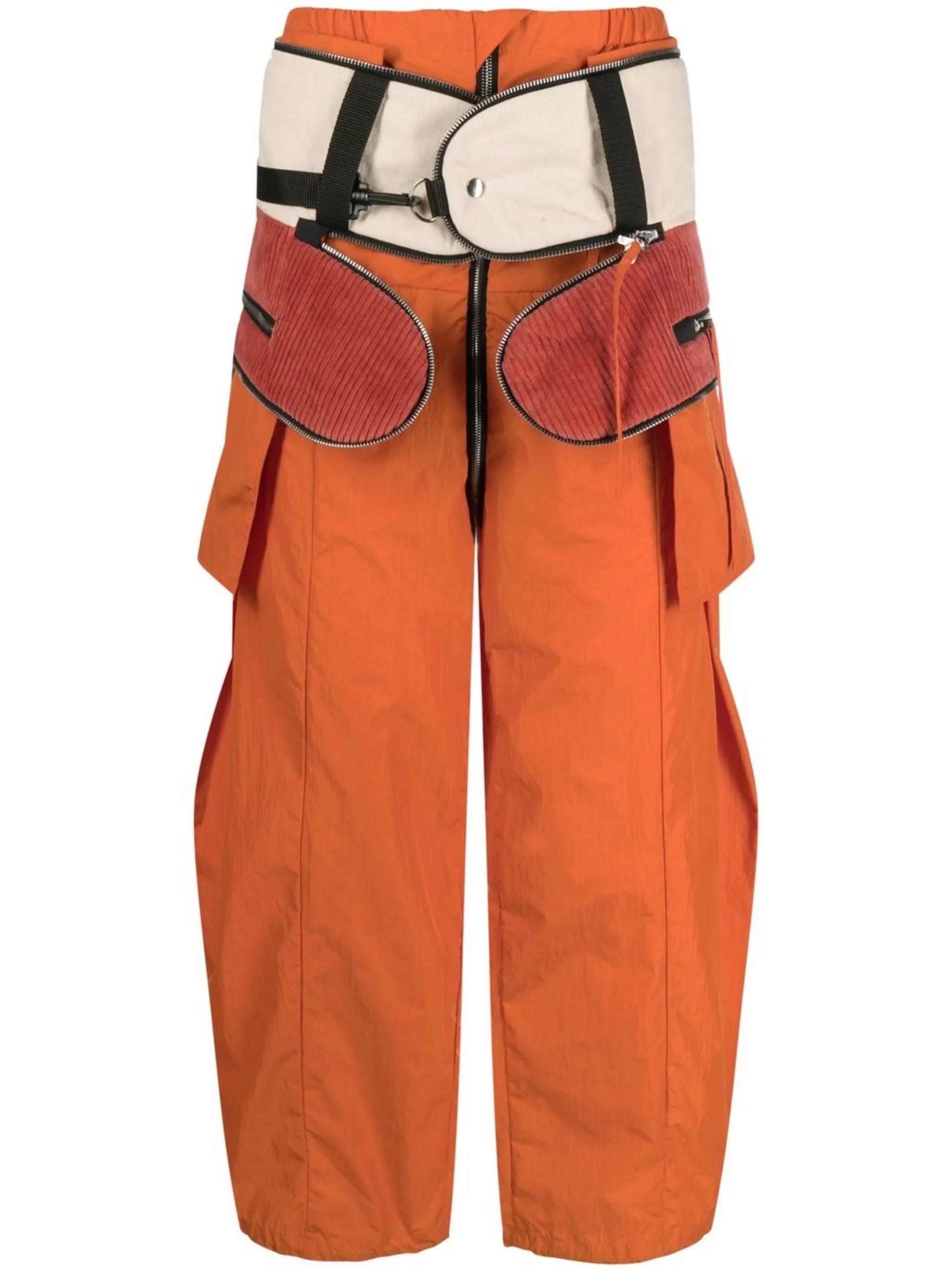 panelled straight-leg trousers