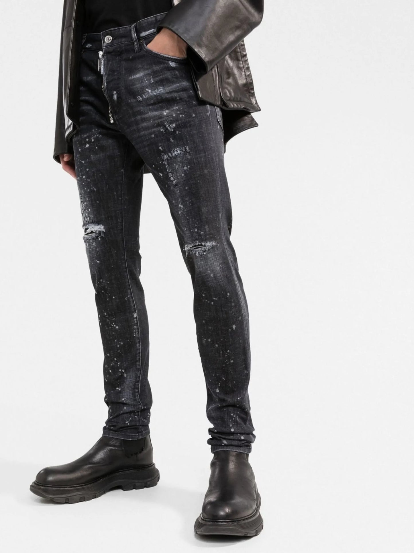 distressed drawstring skinny jeans