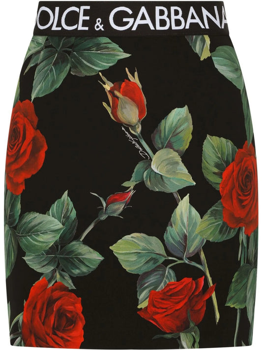 rose-print stretch-silk mini skirt