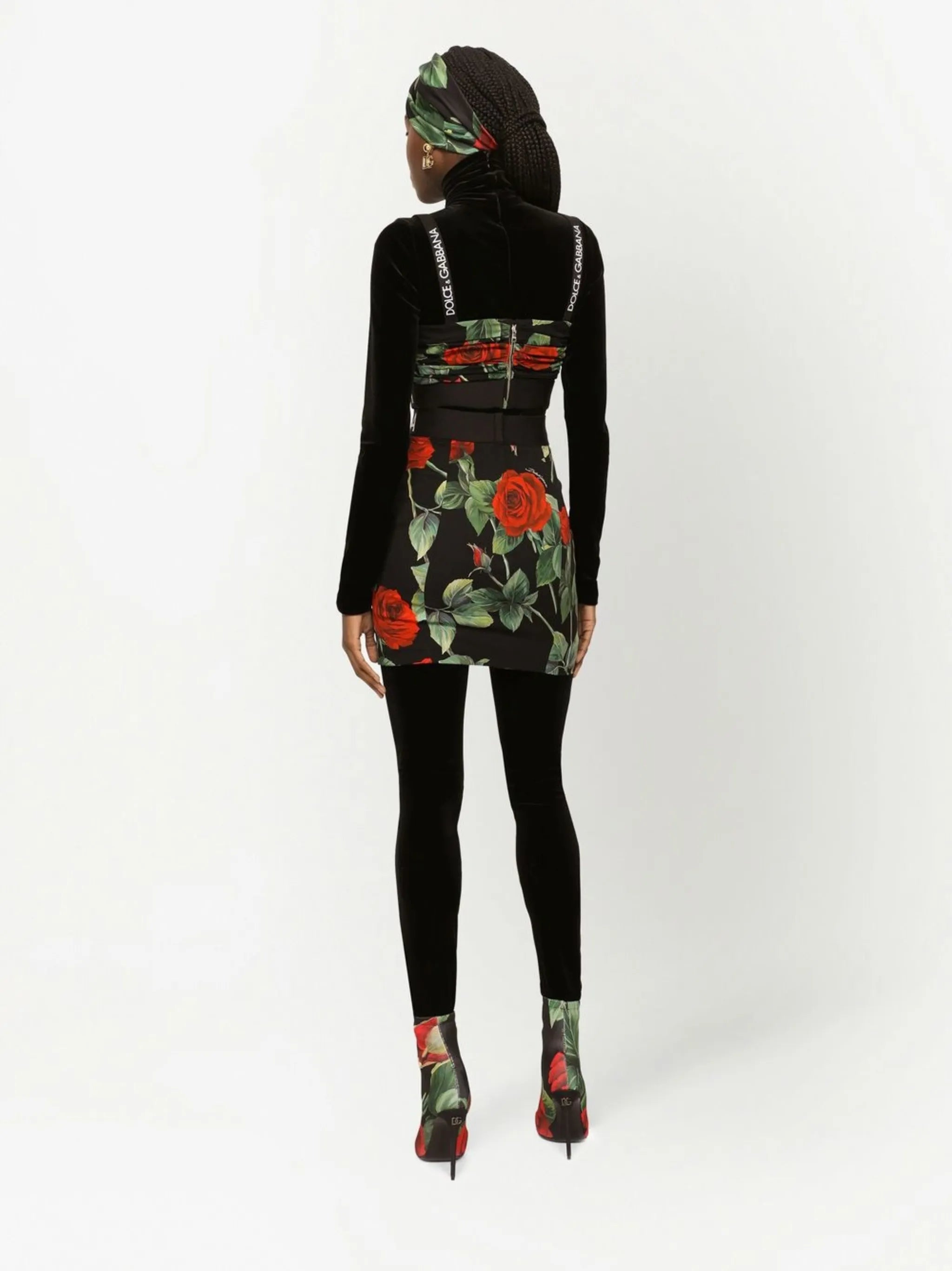 rose-print stretch-silk mini skirt