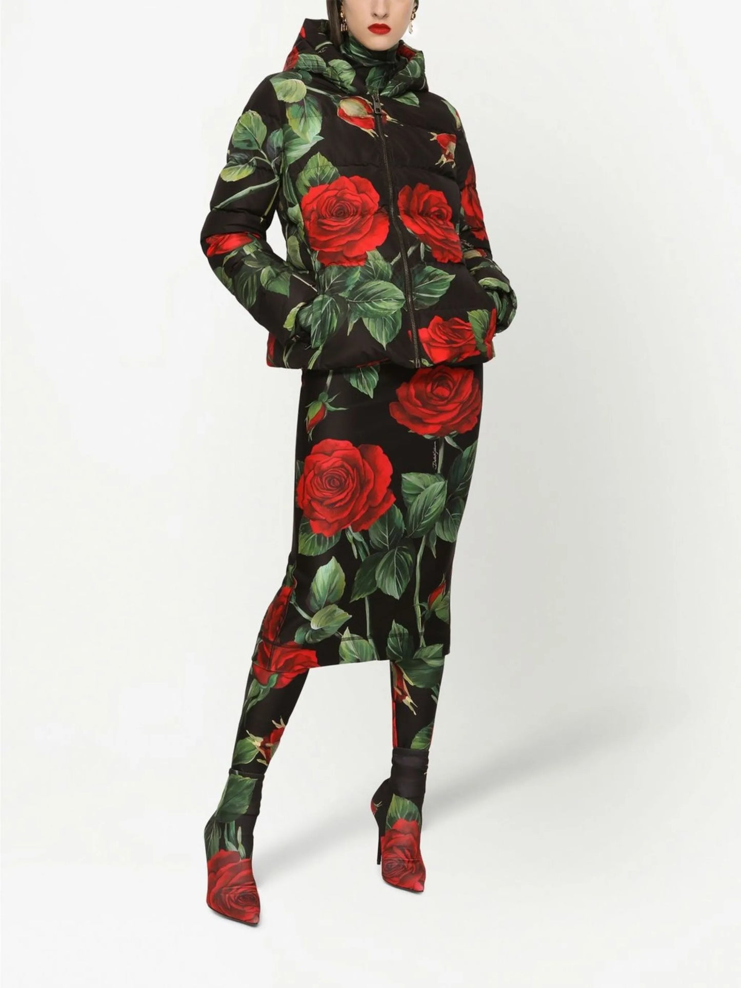 floral-print short down jacket