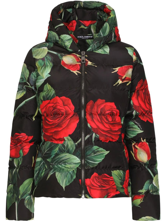 floral-print short down jacket
