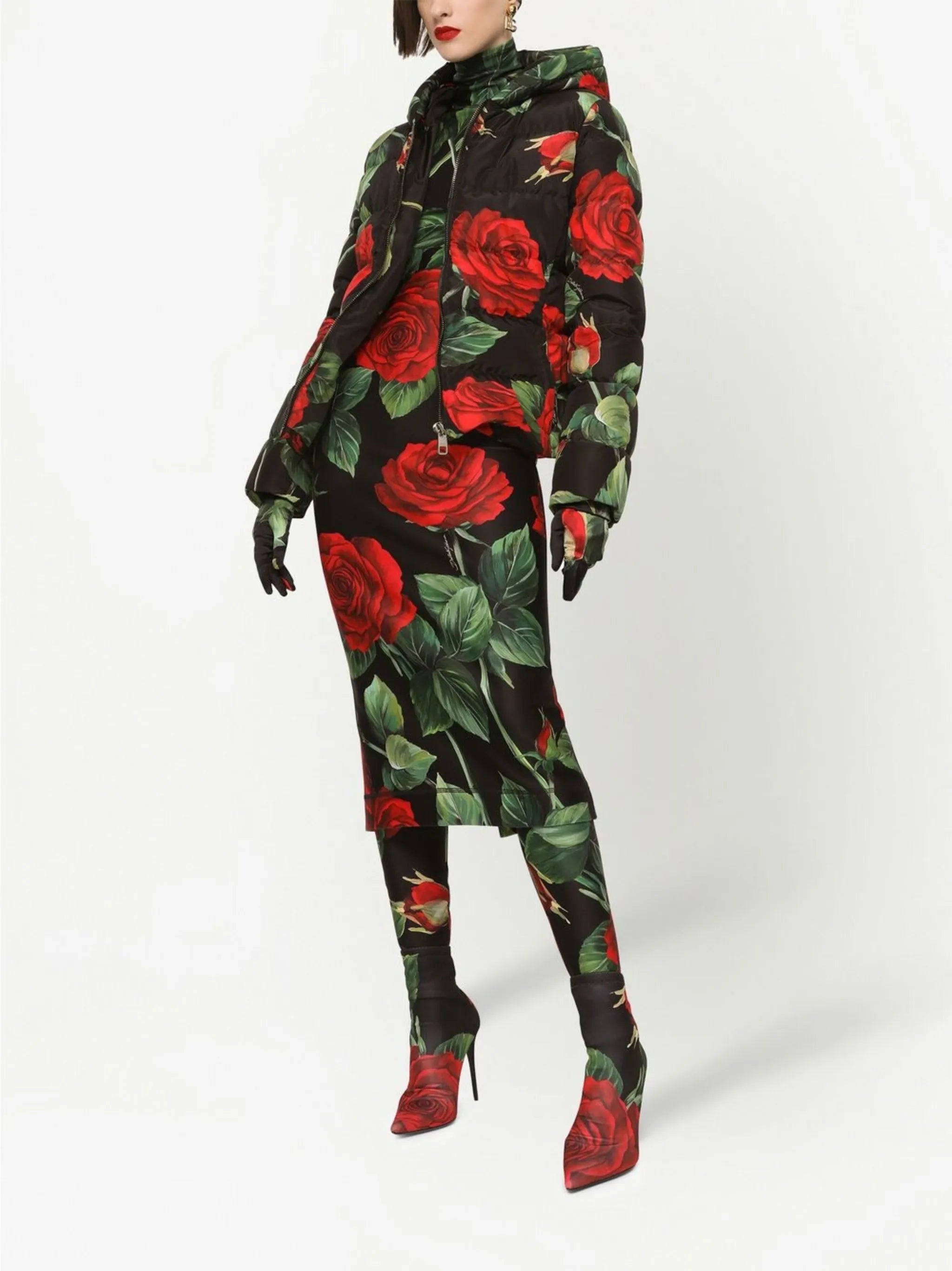 floral-print short down jacket