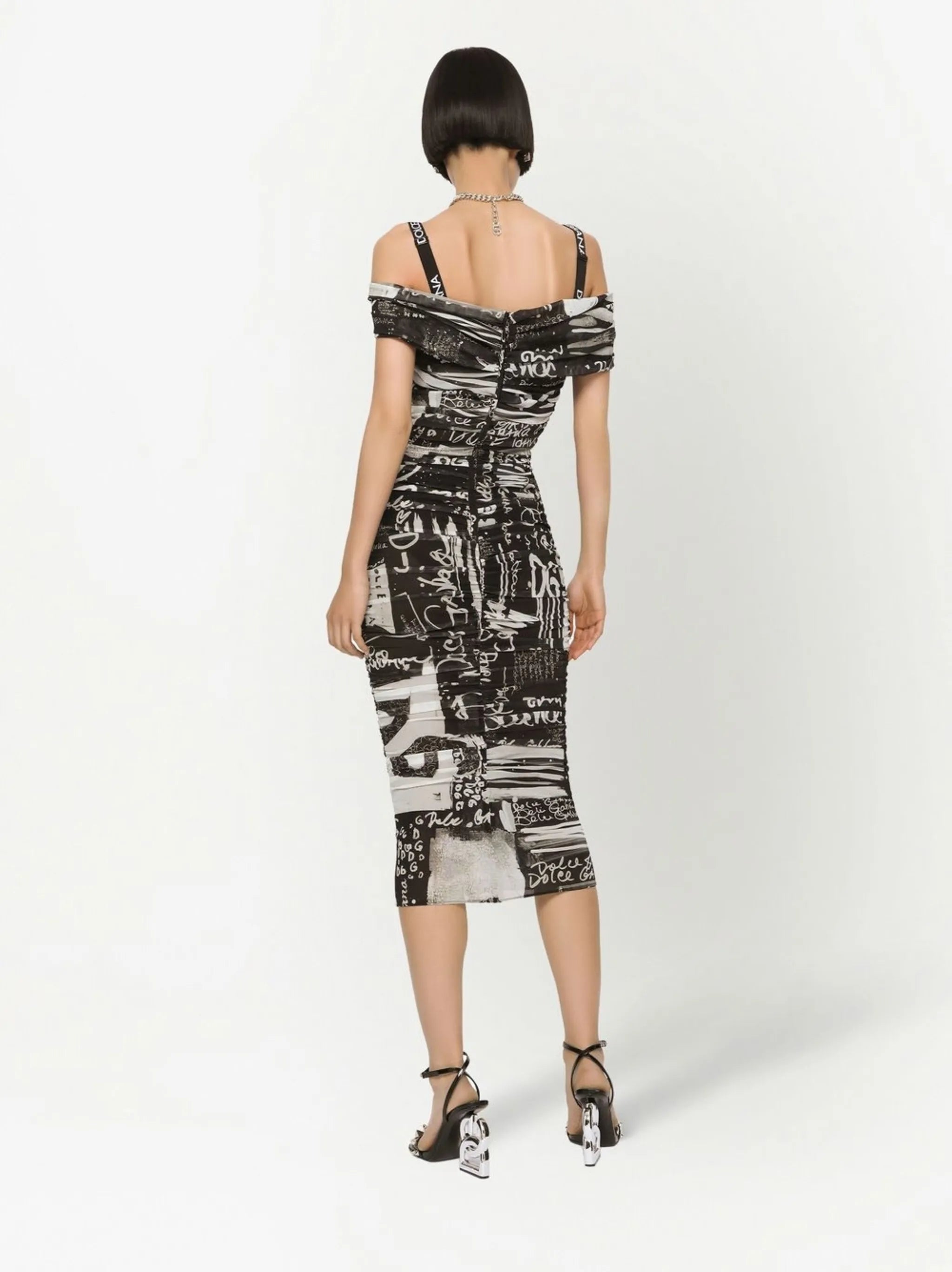 logo-print off-shoulder midi dress