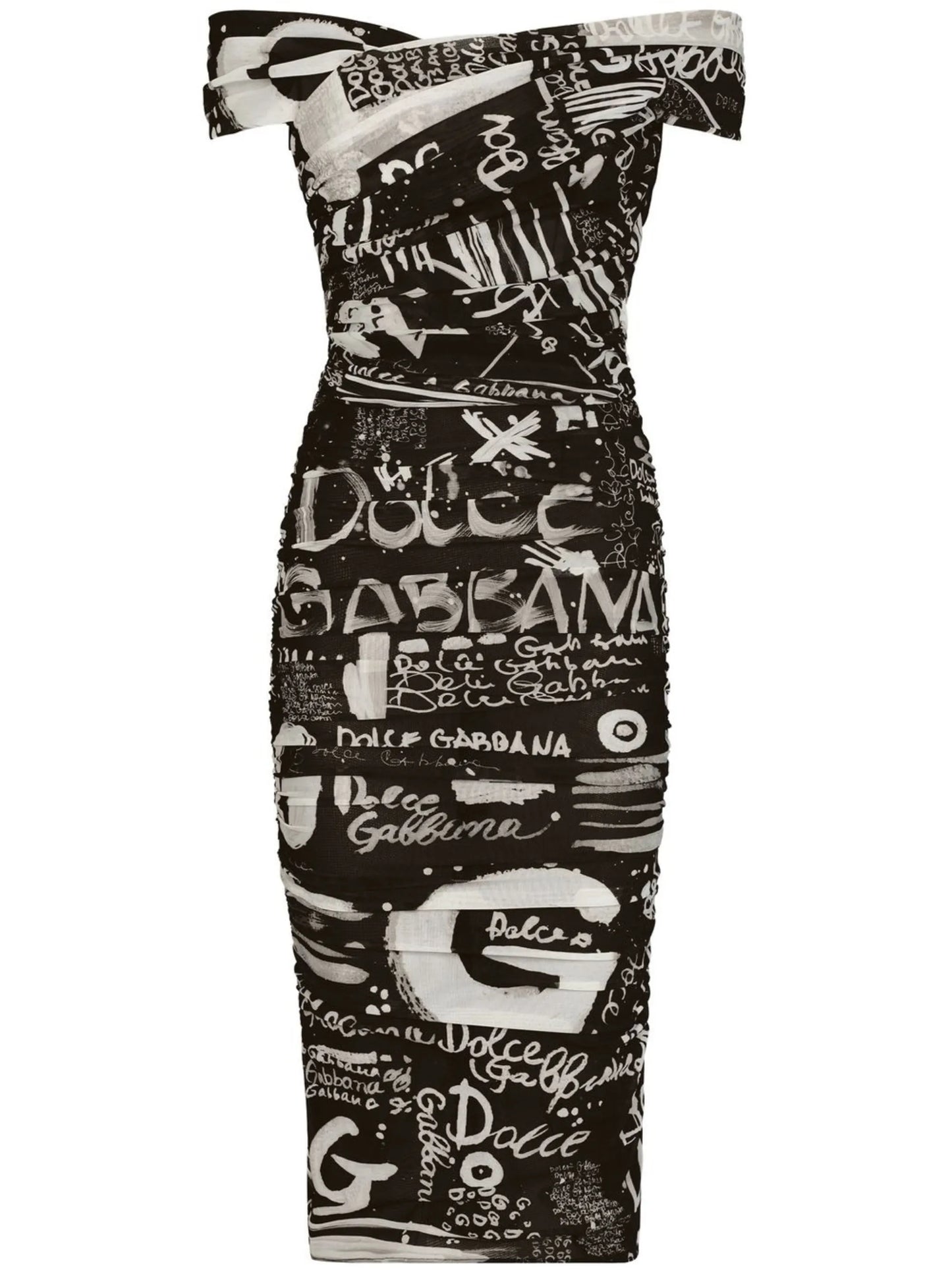 logo-print off-shoulder midi dress