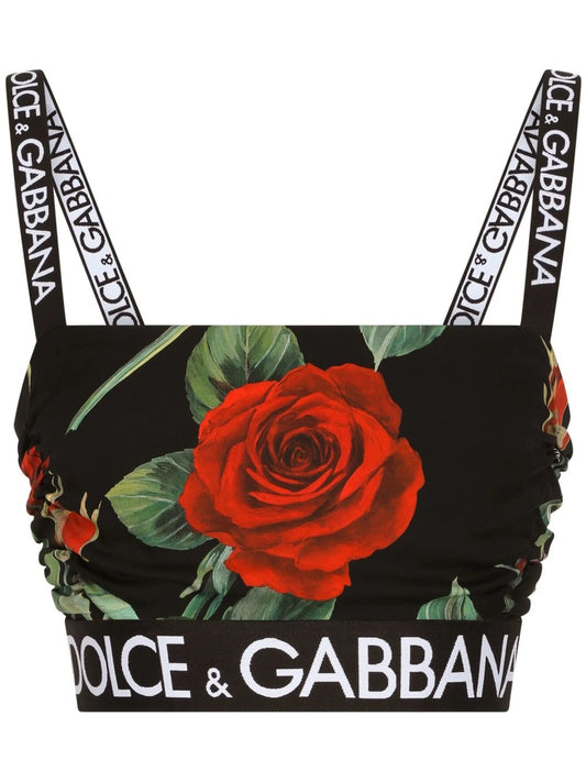 floral-print cropped top
