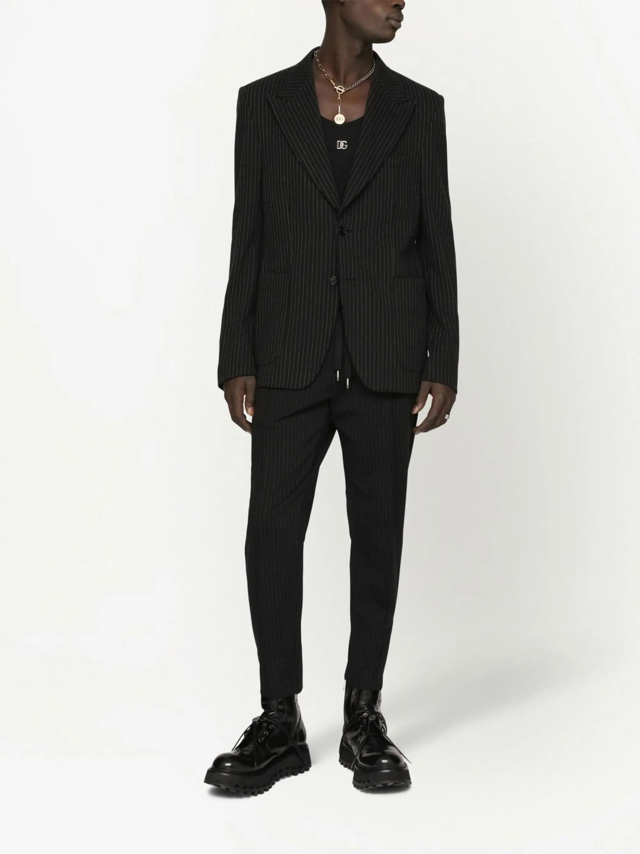 pinstriped single-breasted blazer