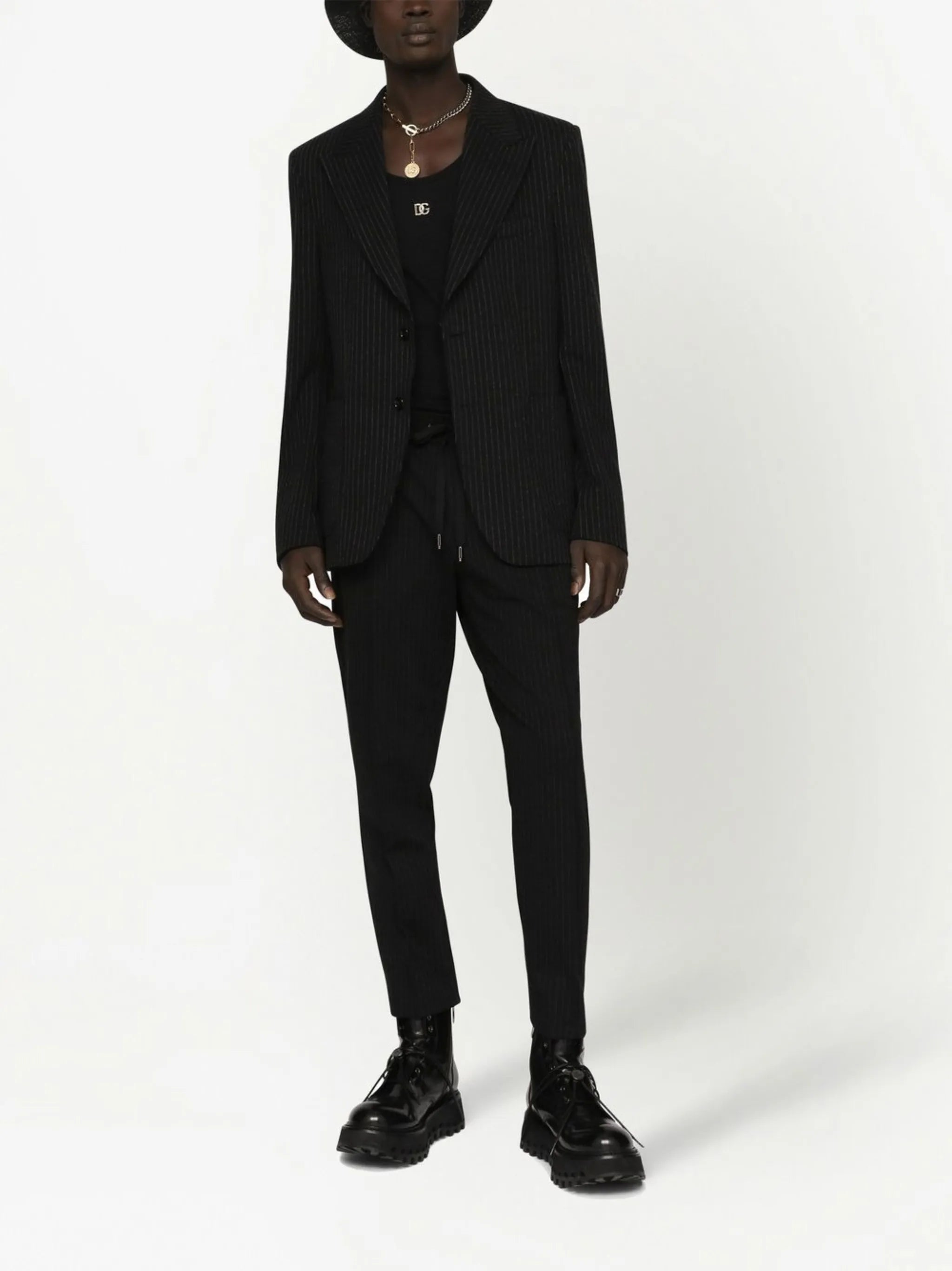 pinstriped single-breasted blazer