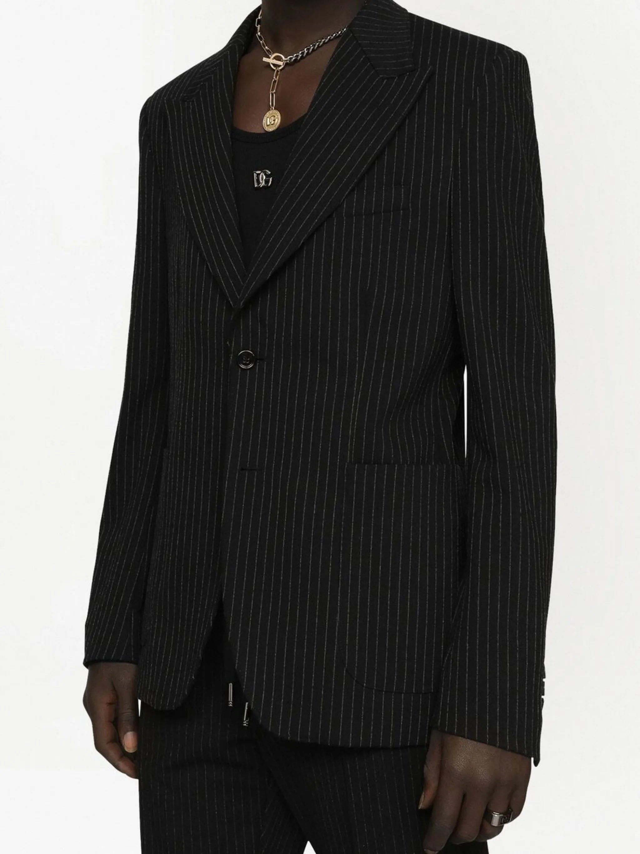 pinstriped single-breasted blazer