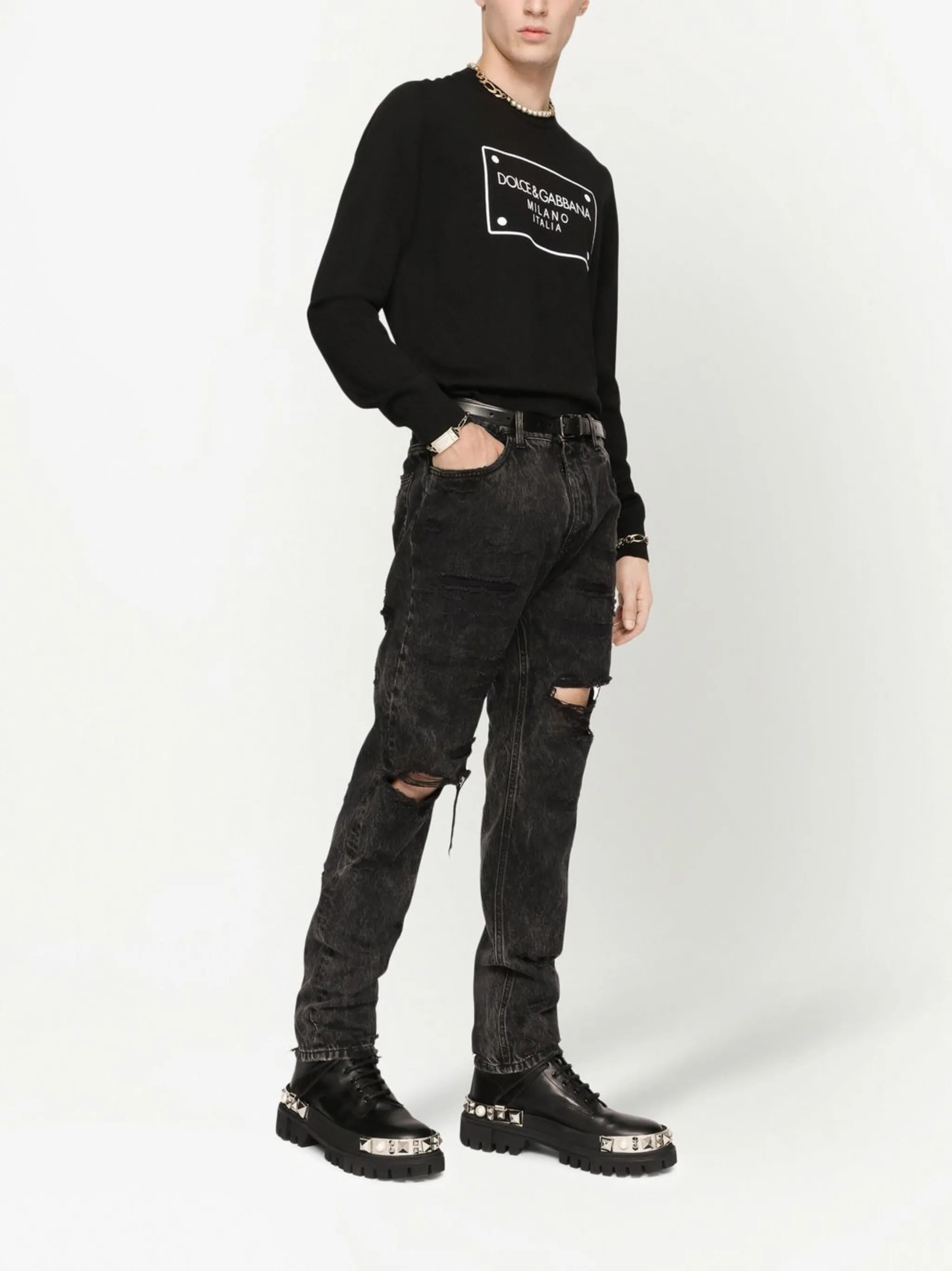 intarsia logo wool jumper