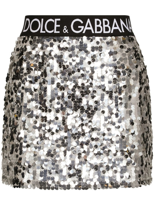 logo-waistband sequin-embellished miniskirt