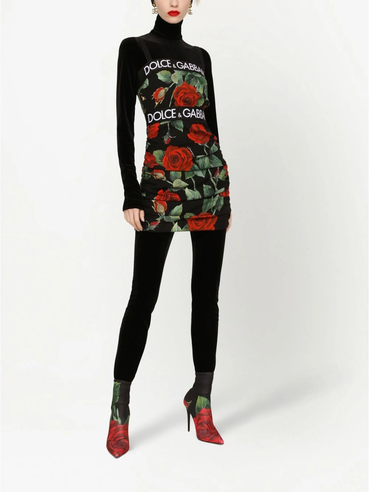 rose-print silk-blend dress