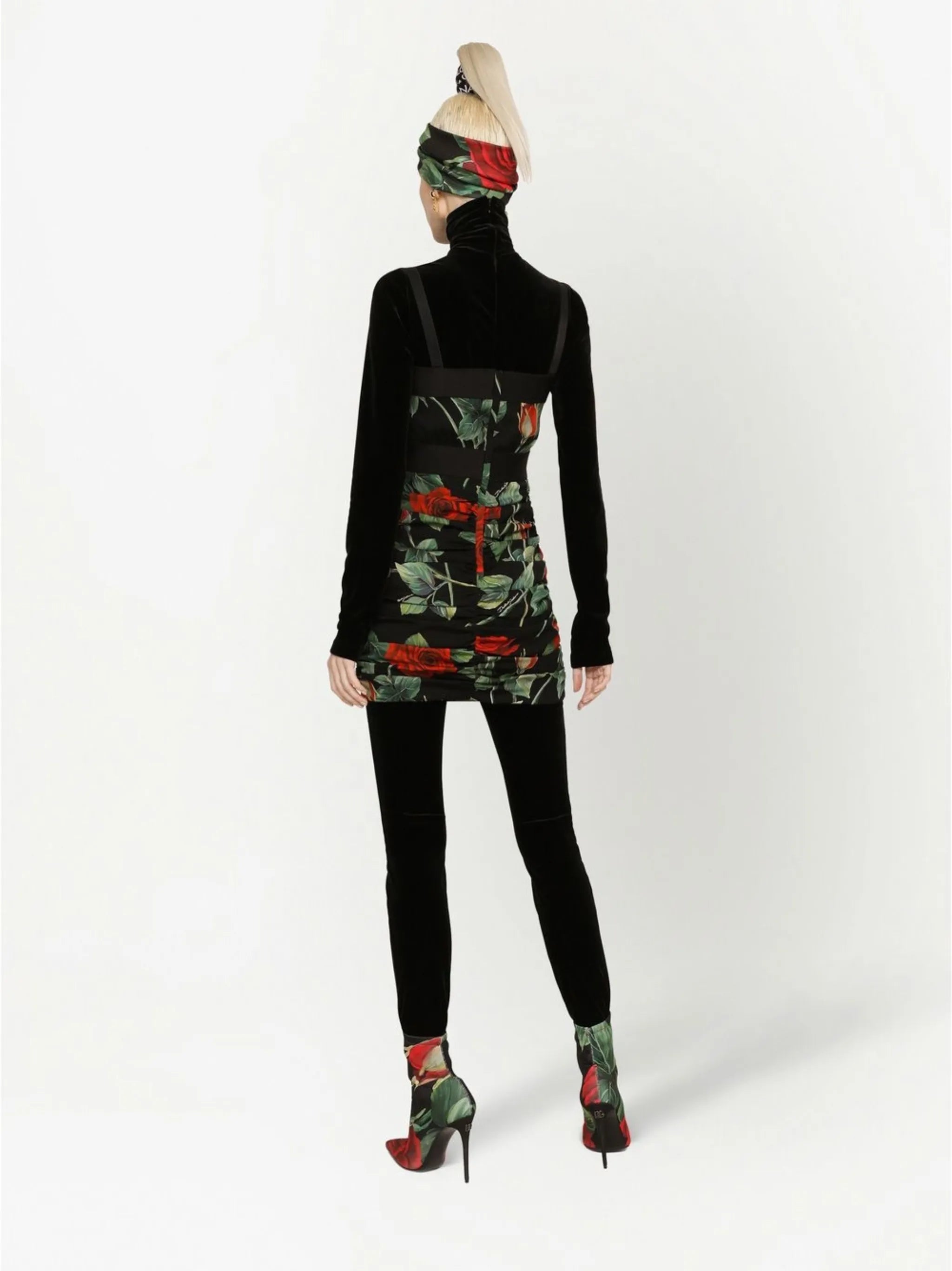 rose-print silk-blend dress