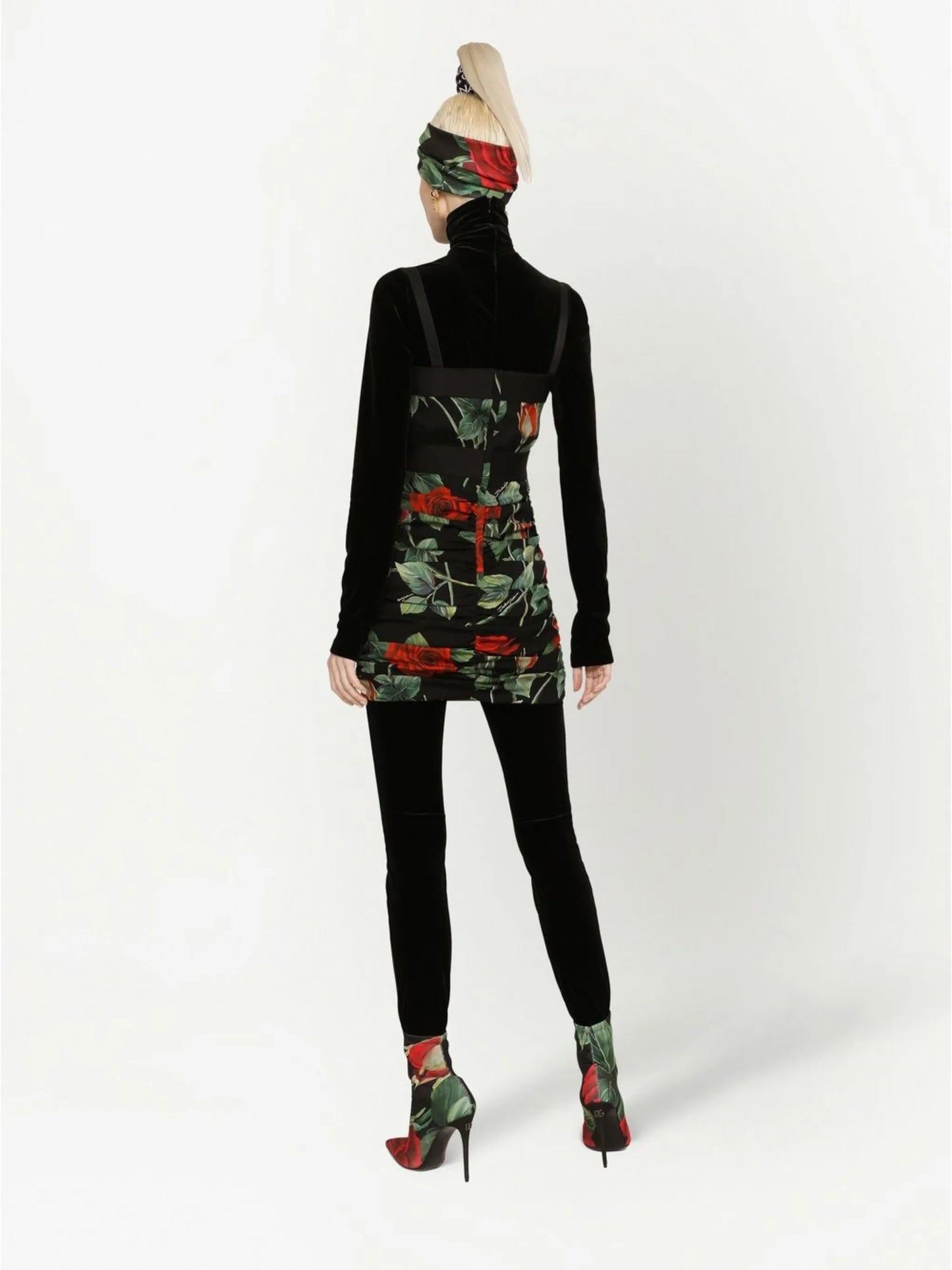 rose-print silk-blend dress