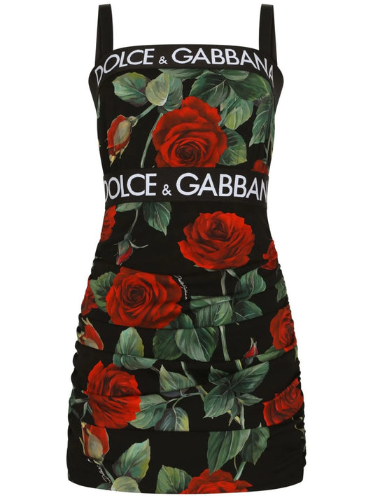rose-print silk-blend dress