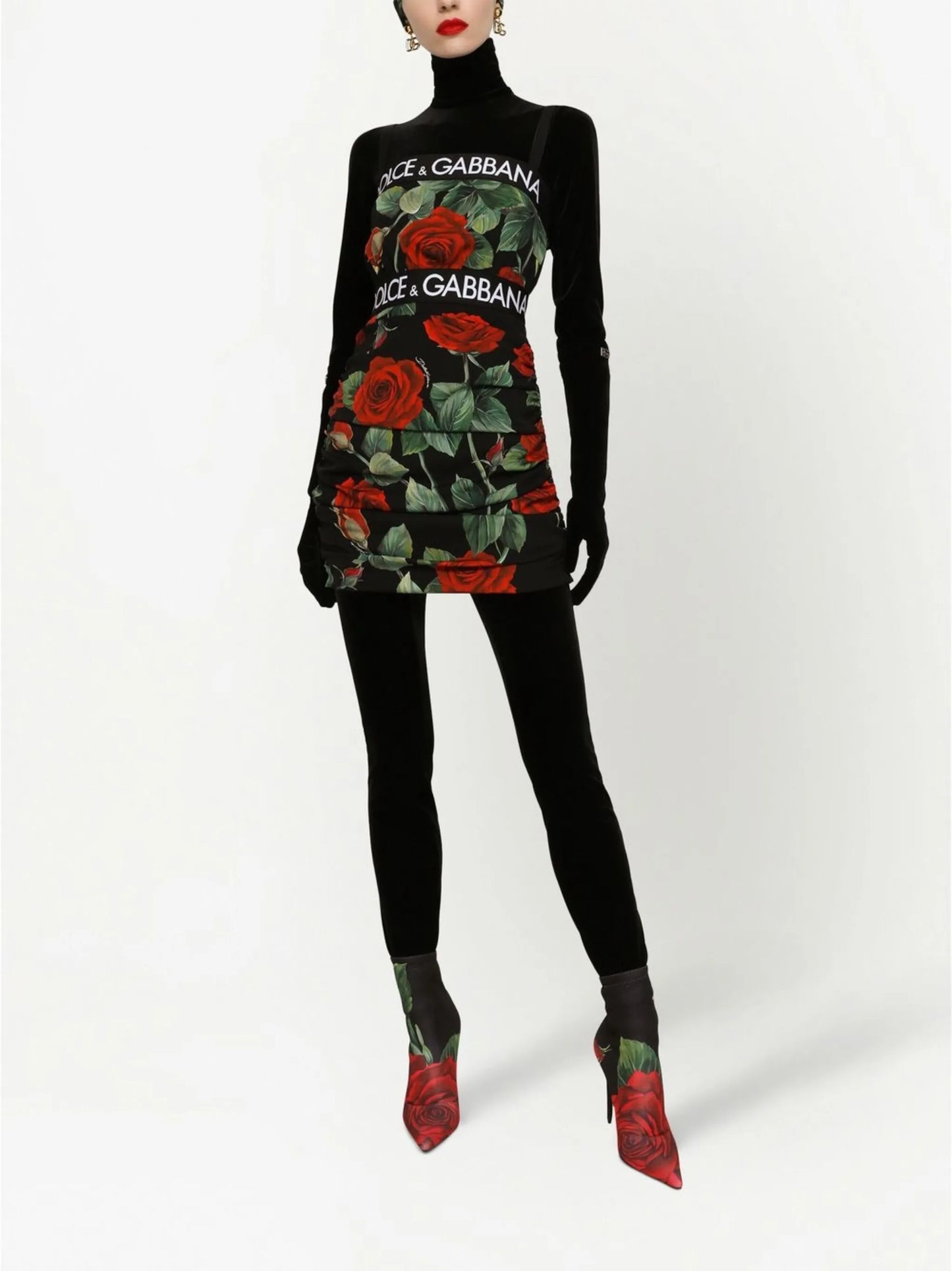 rose-print silk-blend dress