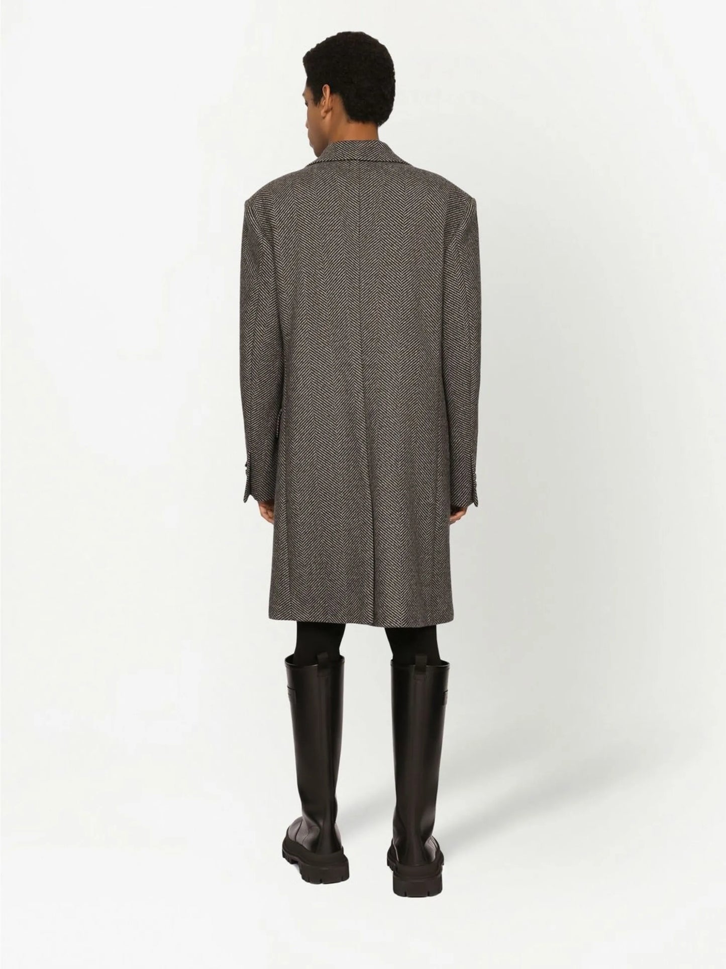 herringbone-pattern single-breasted coat