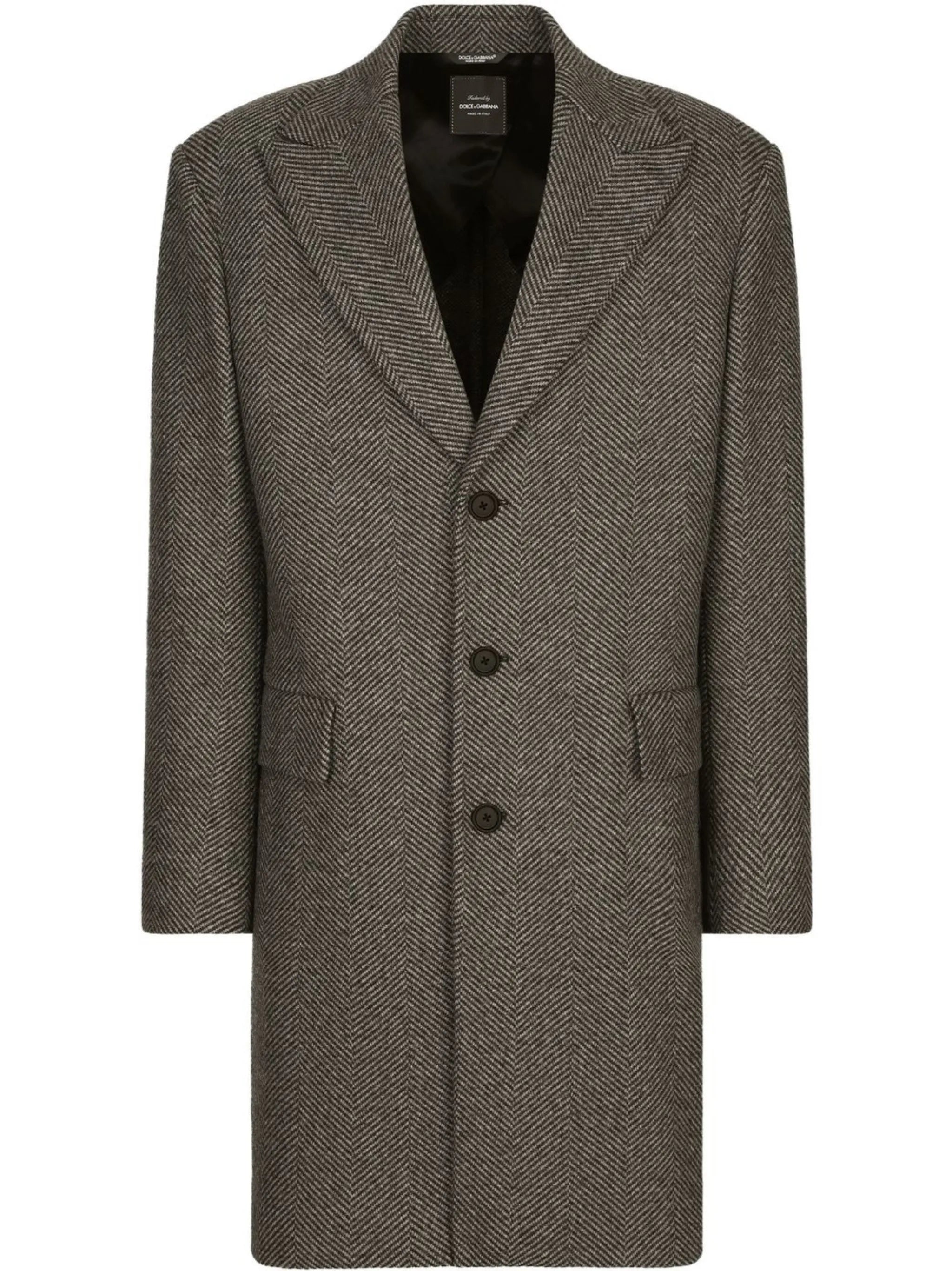 herringbone-pattern single-breasted coat