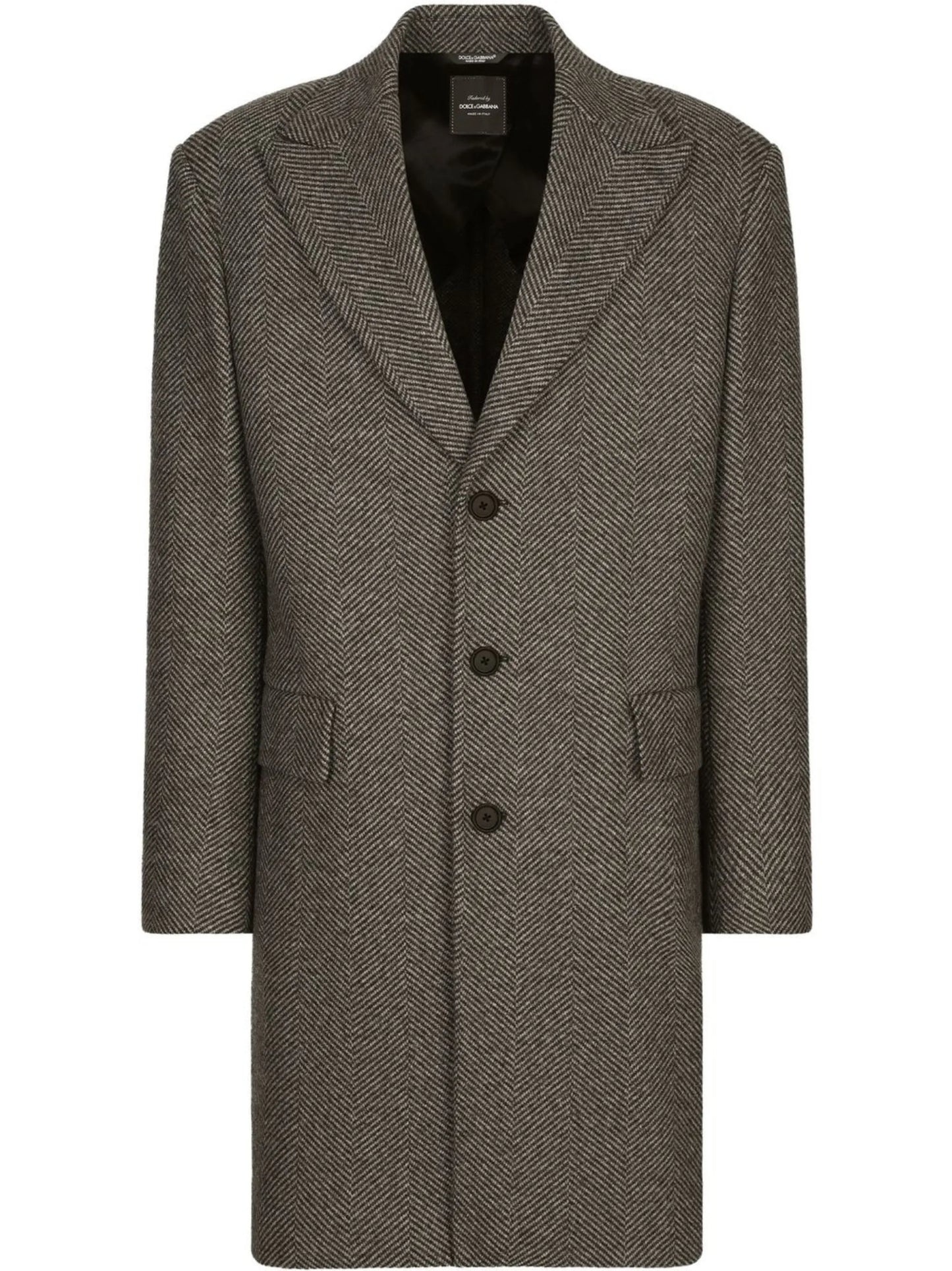 herringbone-pattern single-breasted coat