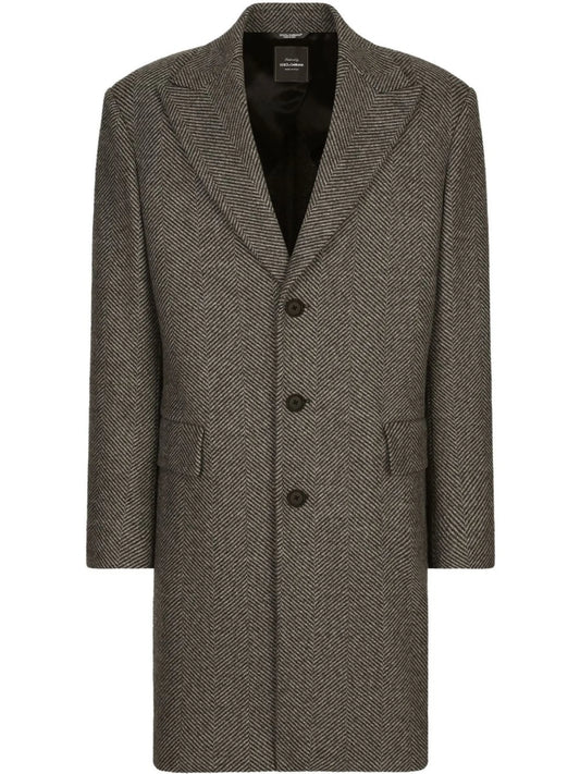 herringbone-pattern single-breasted coat