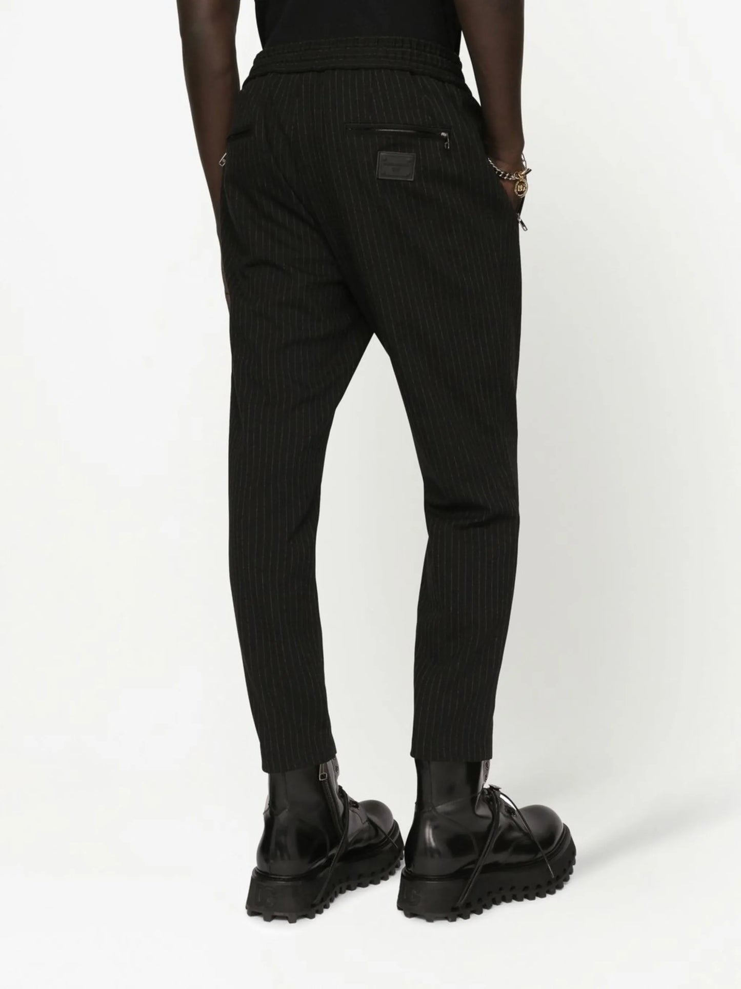 pinstripe tapered track trousers