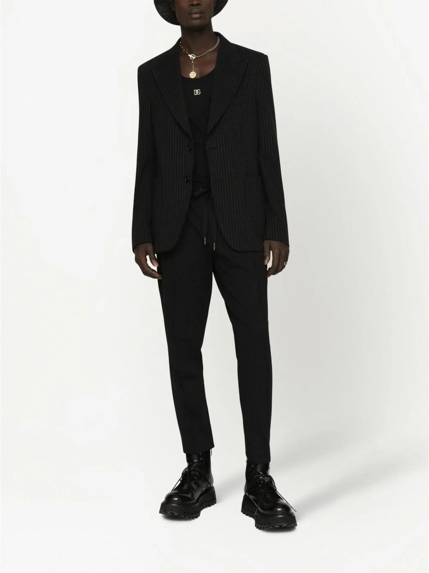 pinstripe tapered track trousers