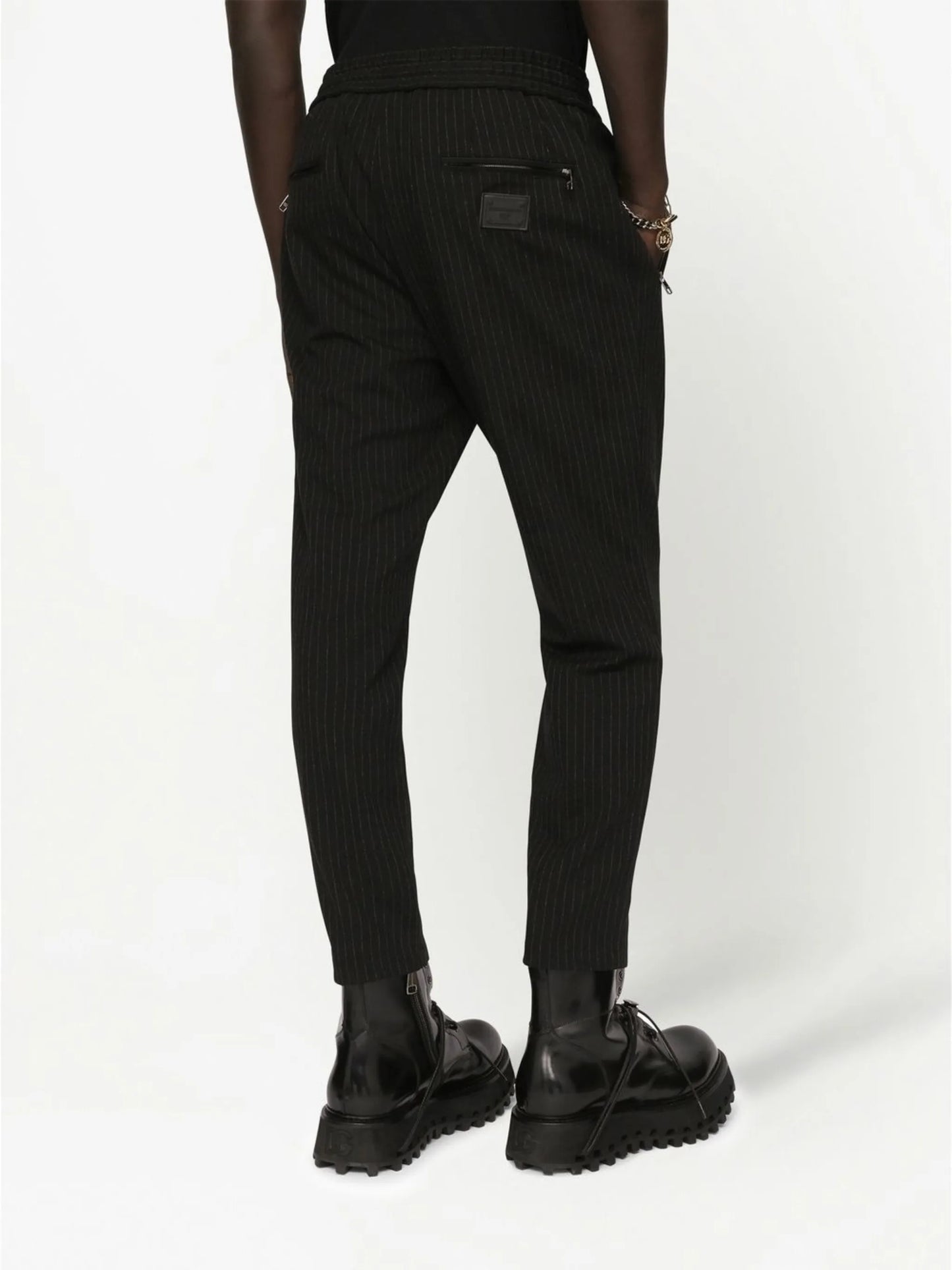 pinstripe tapered track trousers