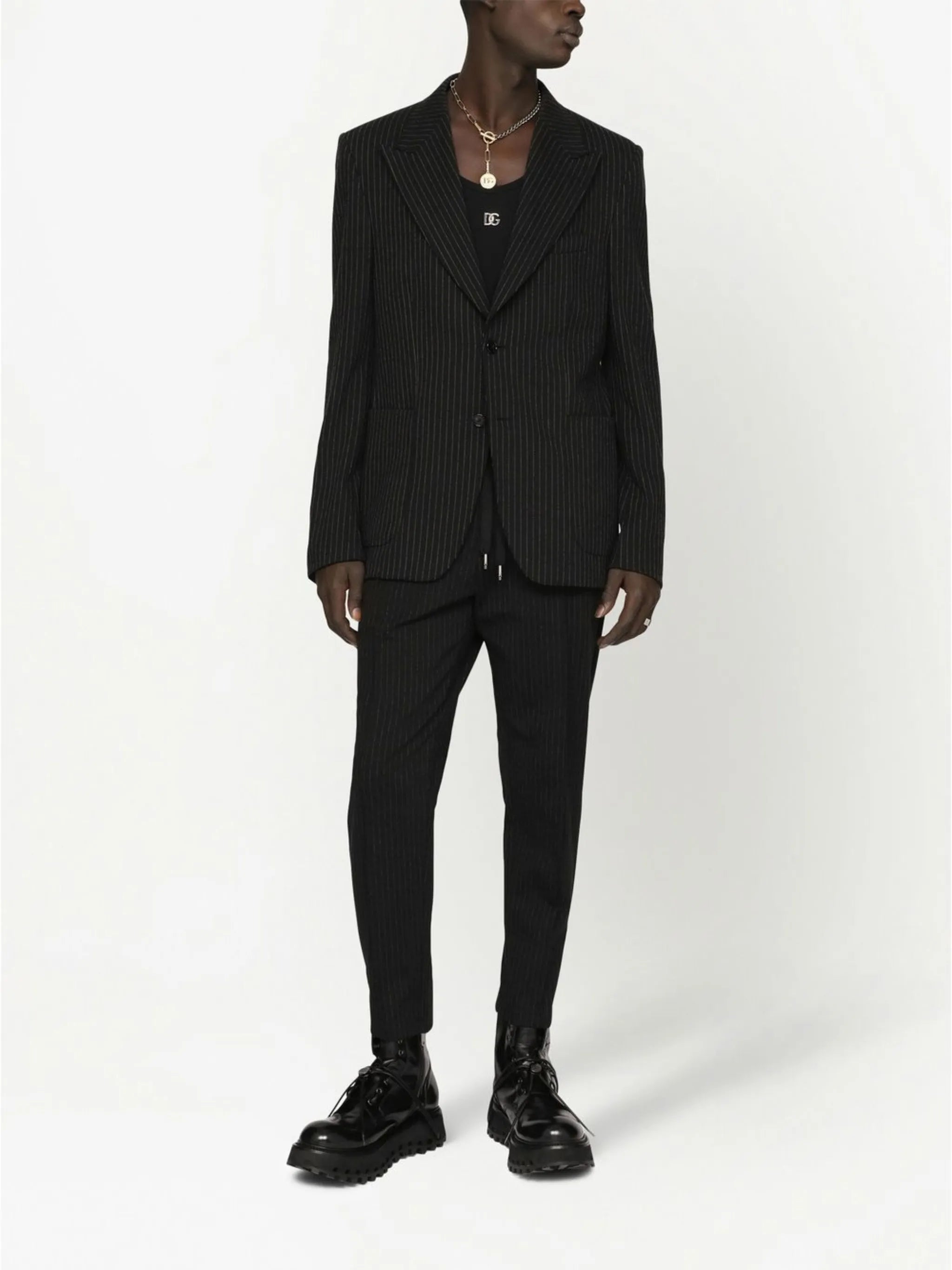 pinstripe tapered track trousers