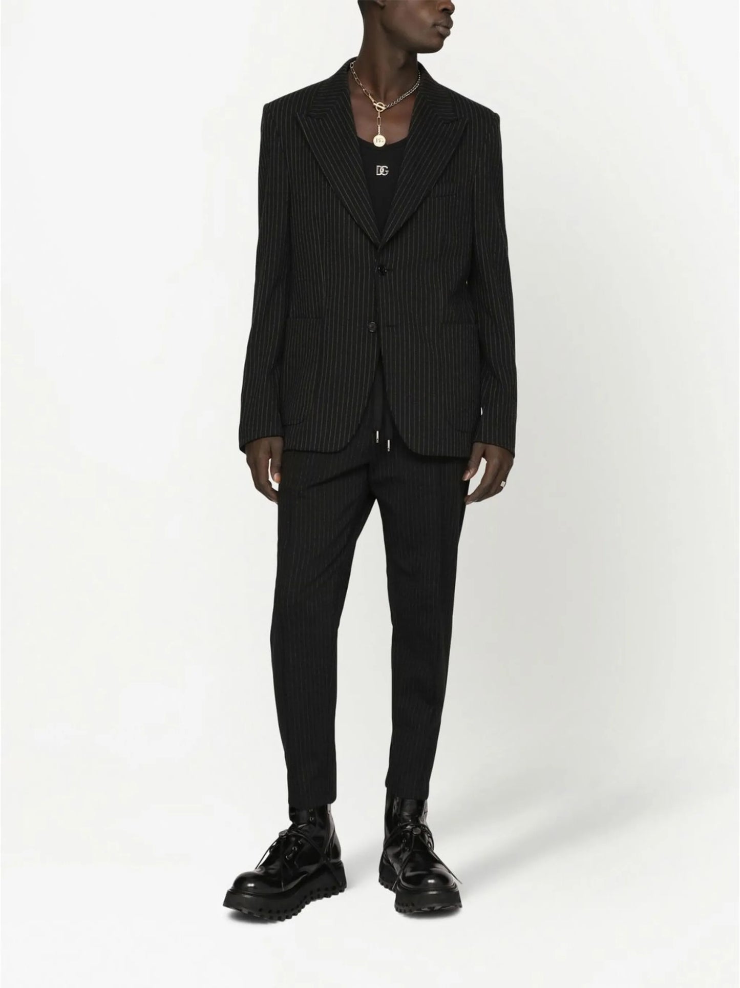 pinstripe tapered track trousers