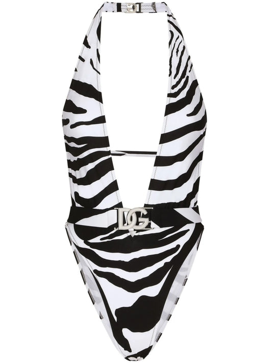 logo-plaque halterneck swimsuit