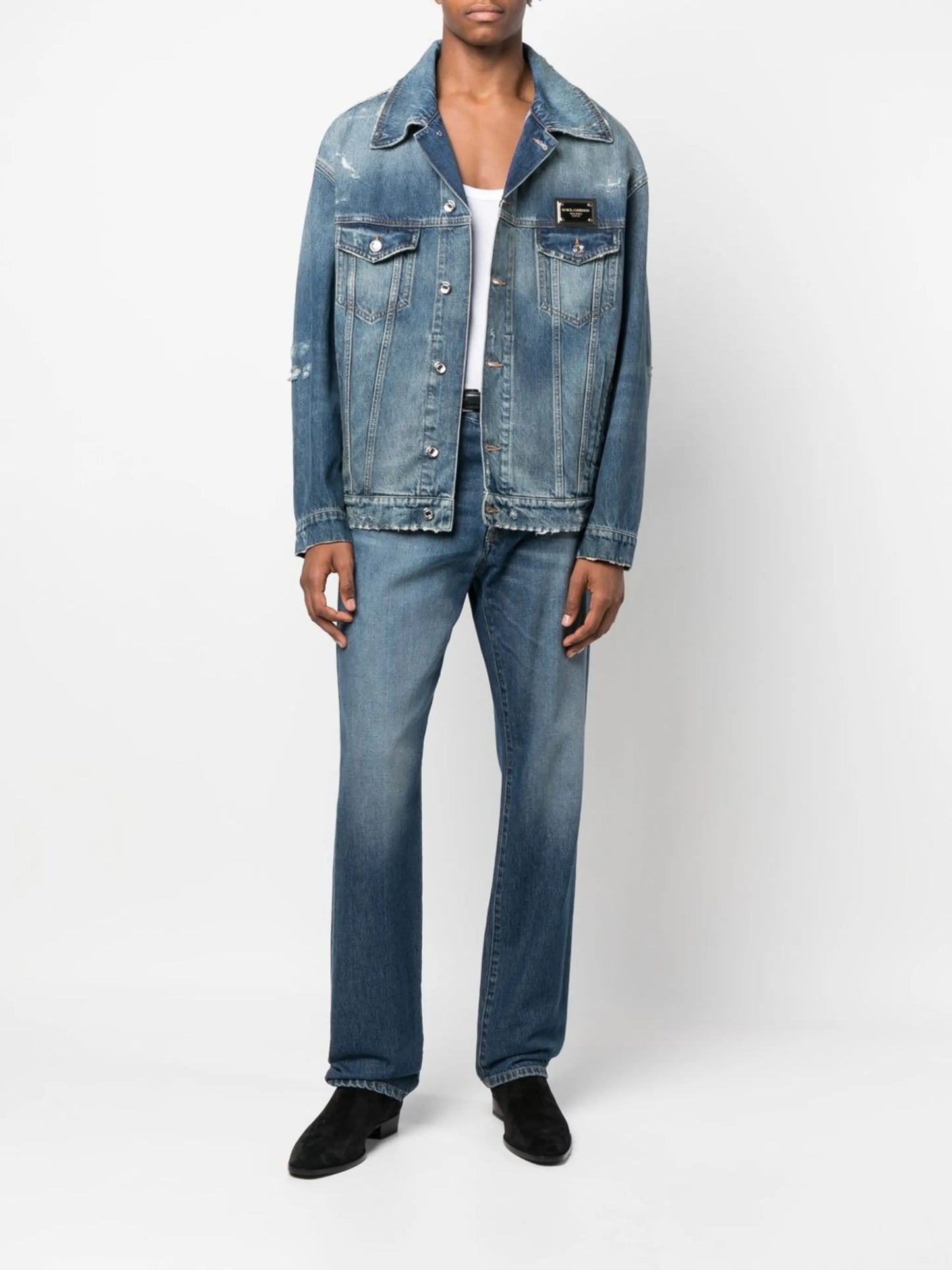 Distressed denim jacket