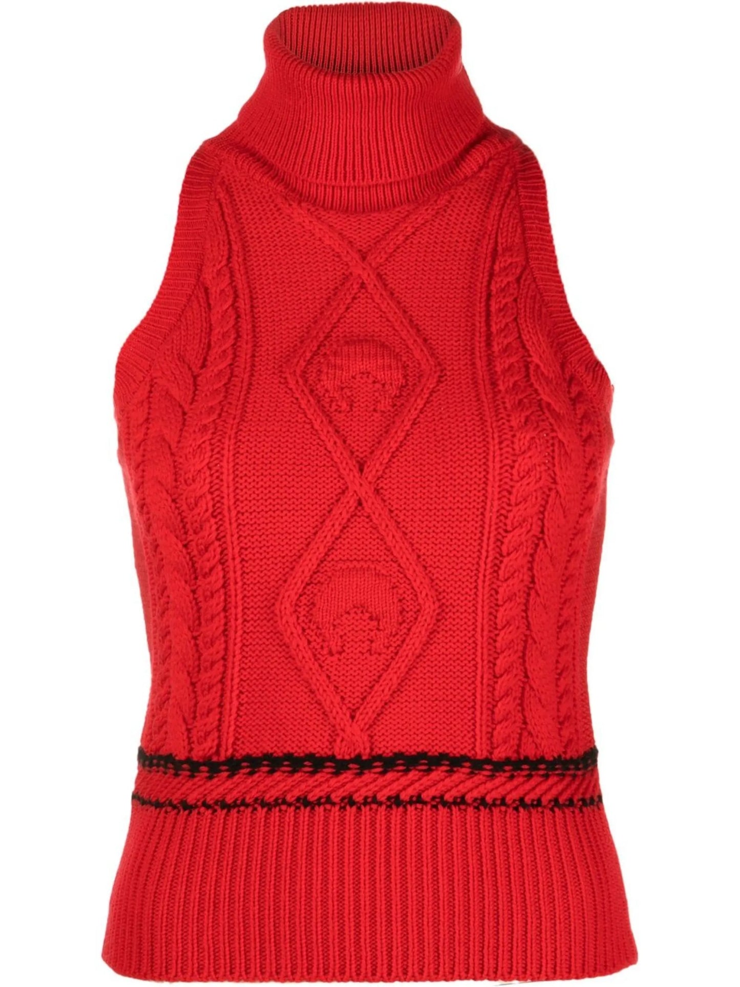 cable-knit sleeveless roll-neck top