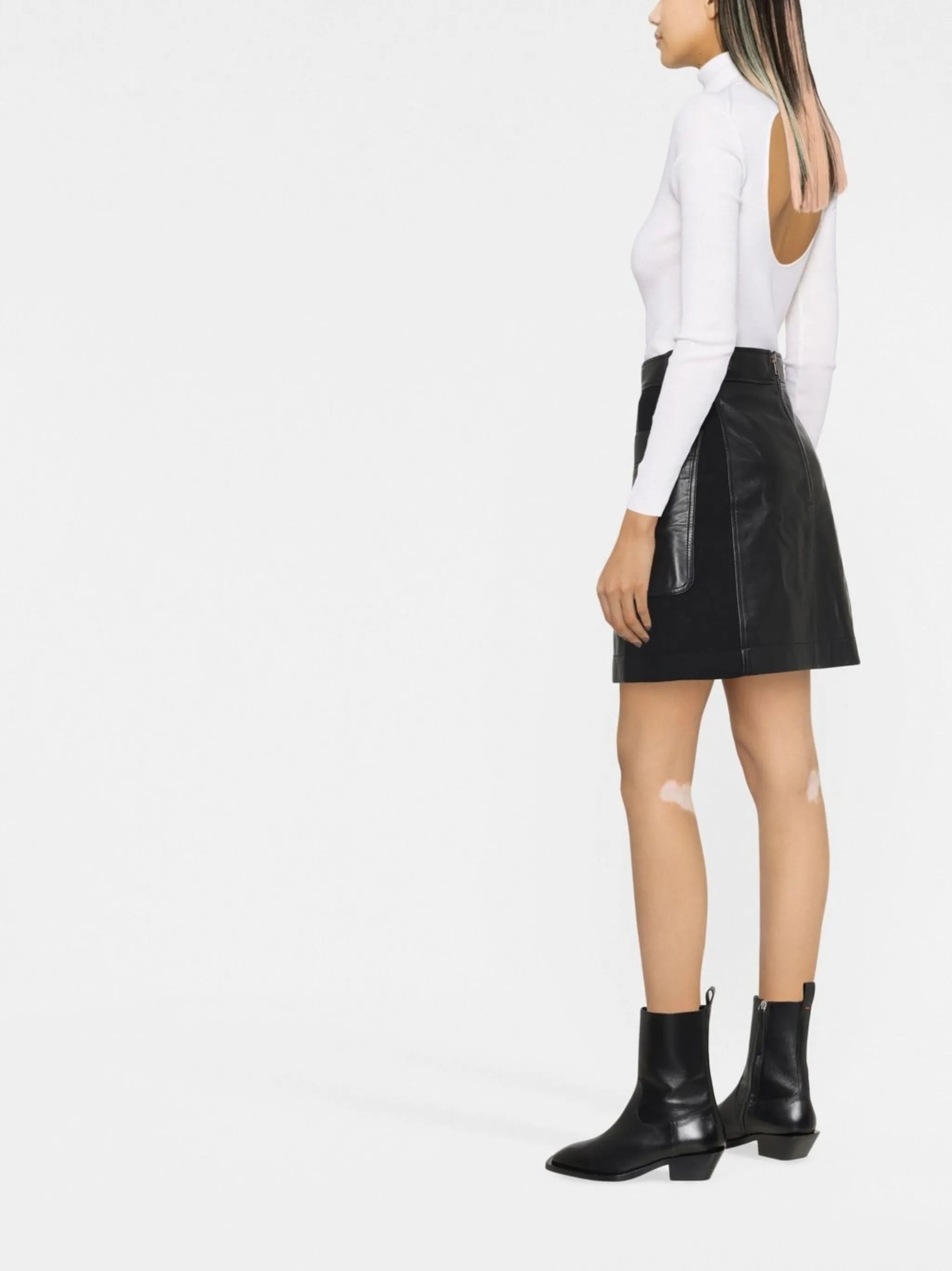 high-rise leather miniskirt