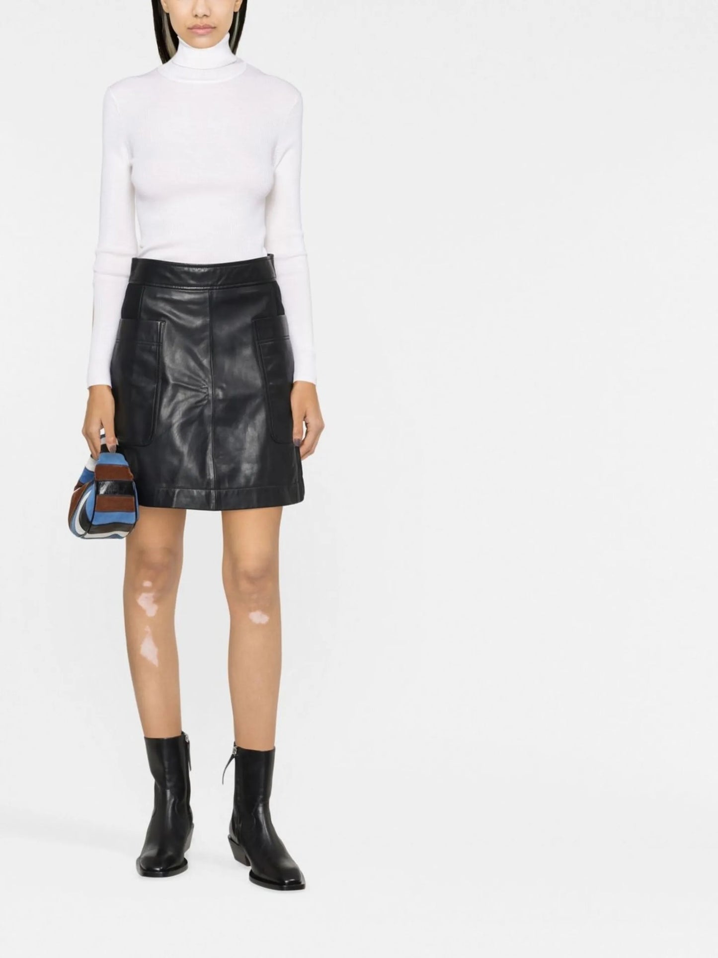 high-rise leather miniskirt