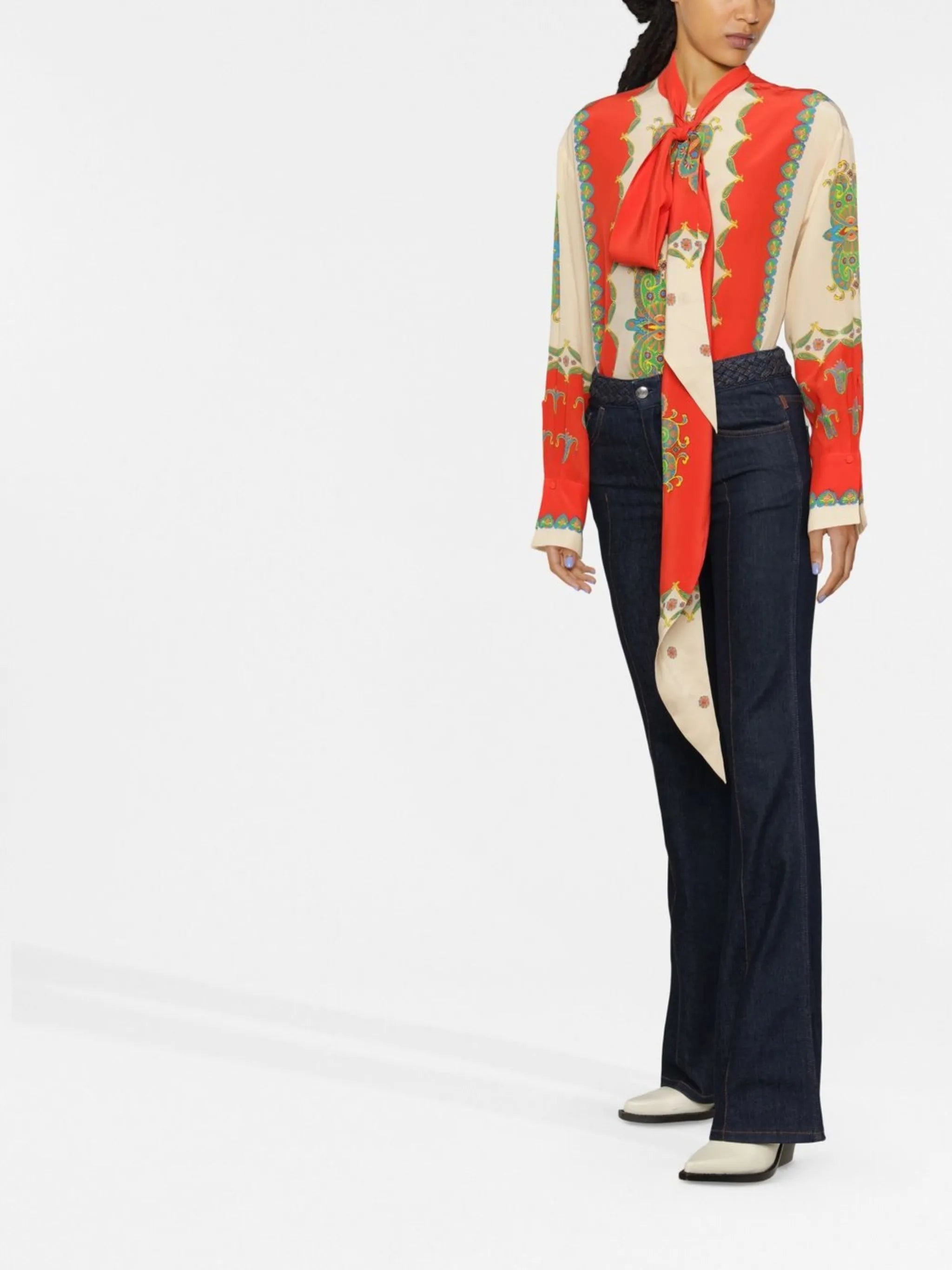 paisley pussy-bow blouse