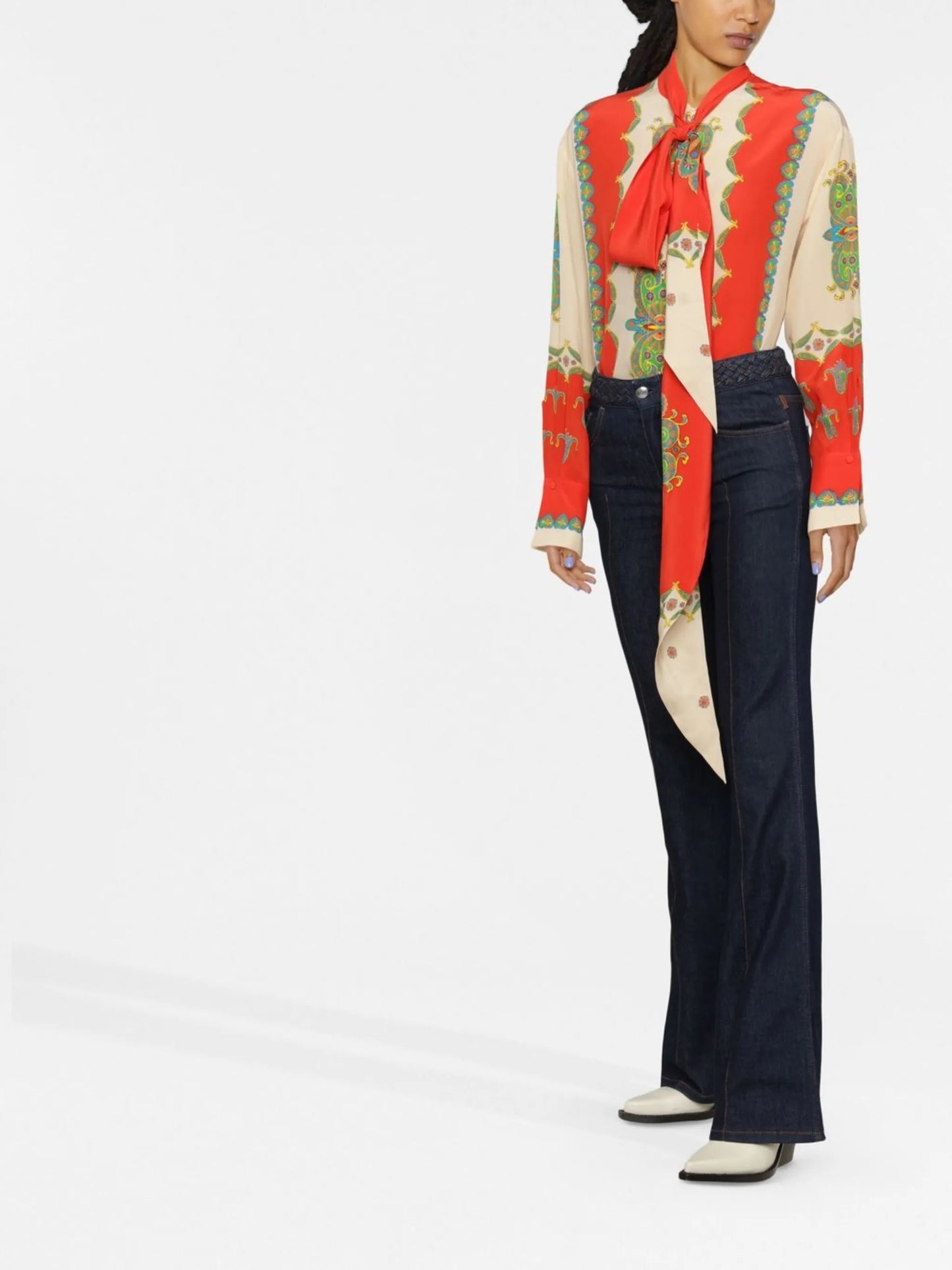 paisley pussy-bow blouse