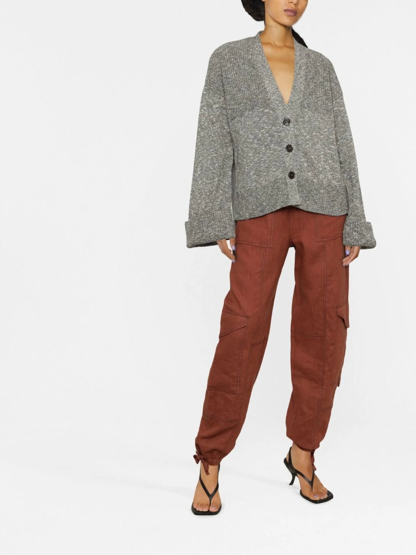 Diag-stripe mélange-effect cardigan
