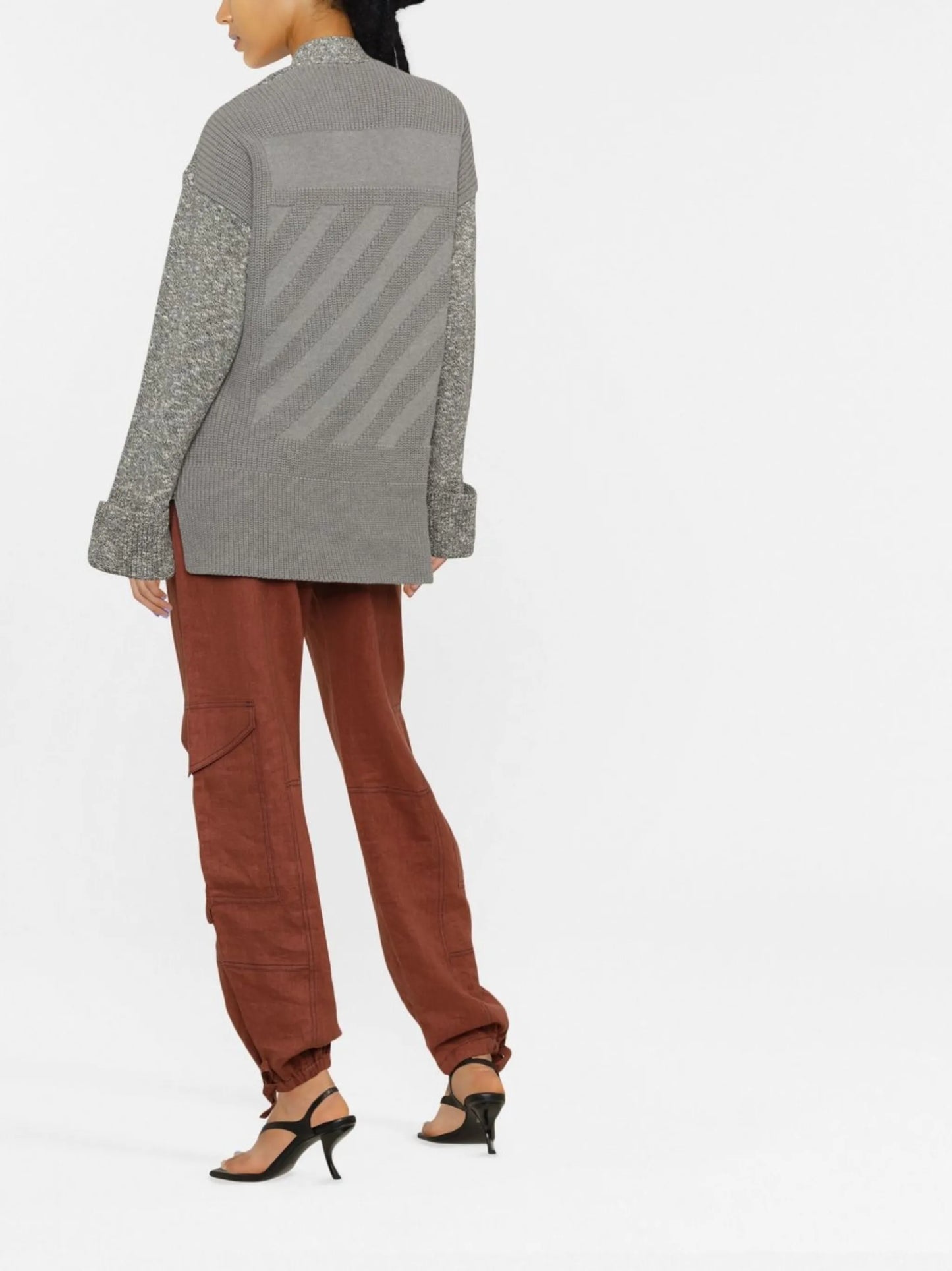 Diag-stripe mélange-effect cardigan
