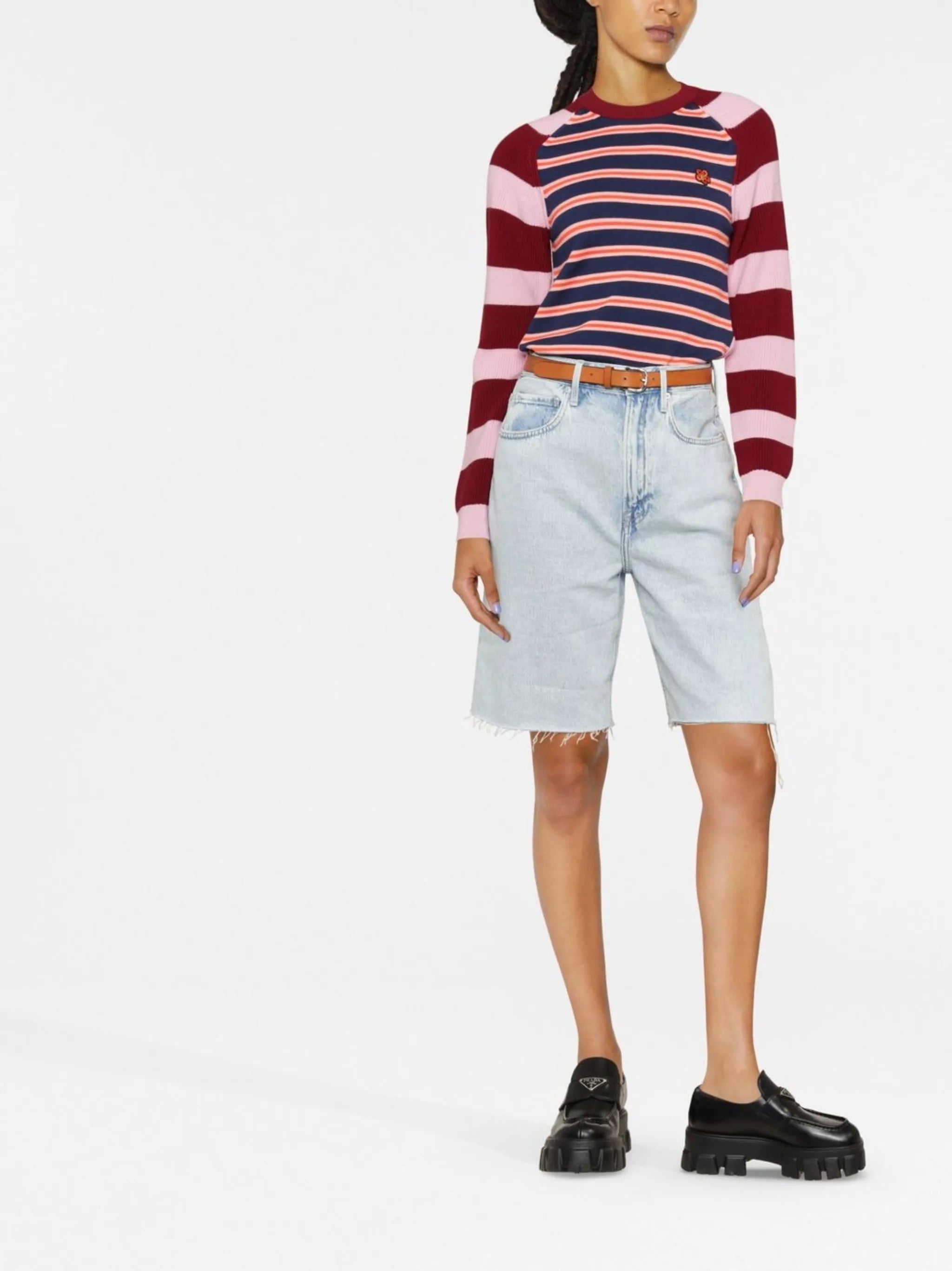 Boke Flower-embroidered striped knitted top