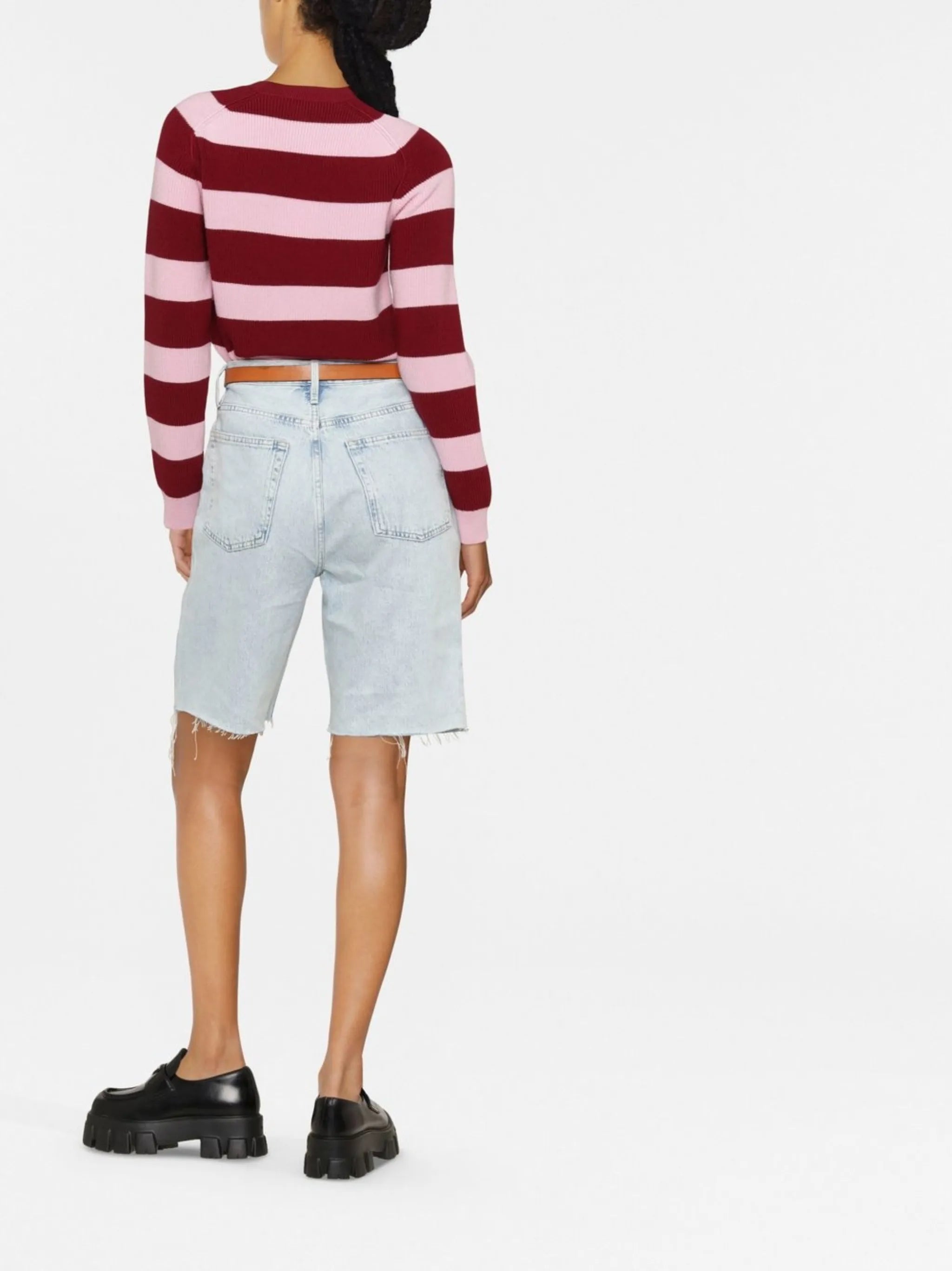 Boke Flower-embroidered striped knitted top