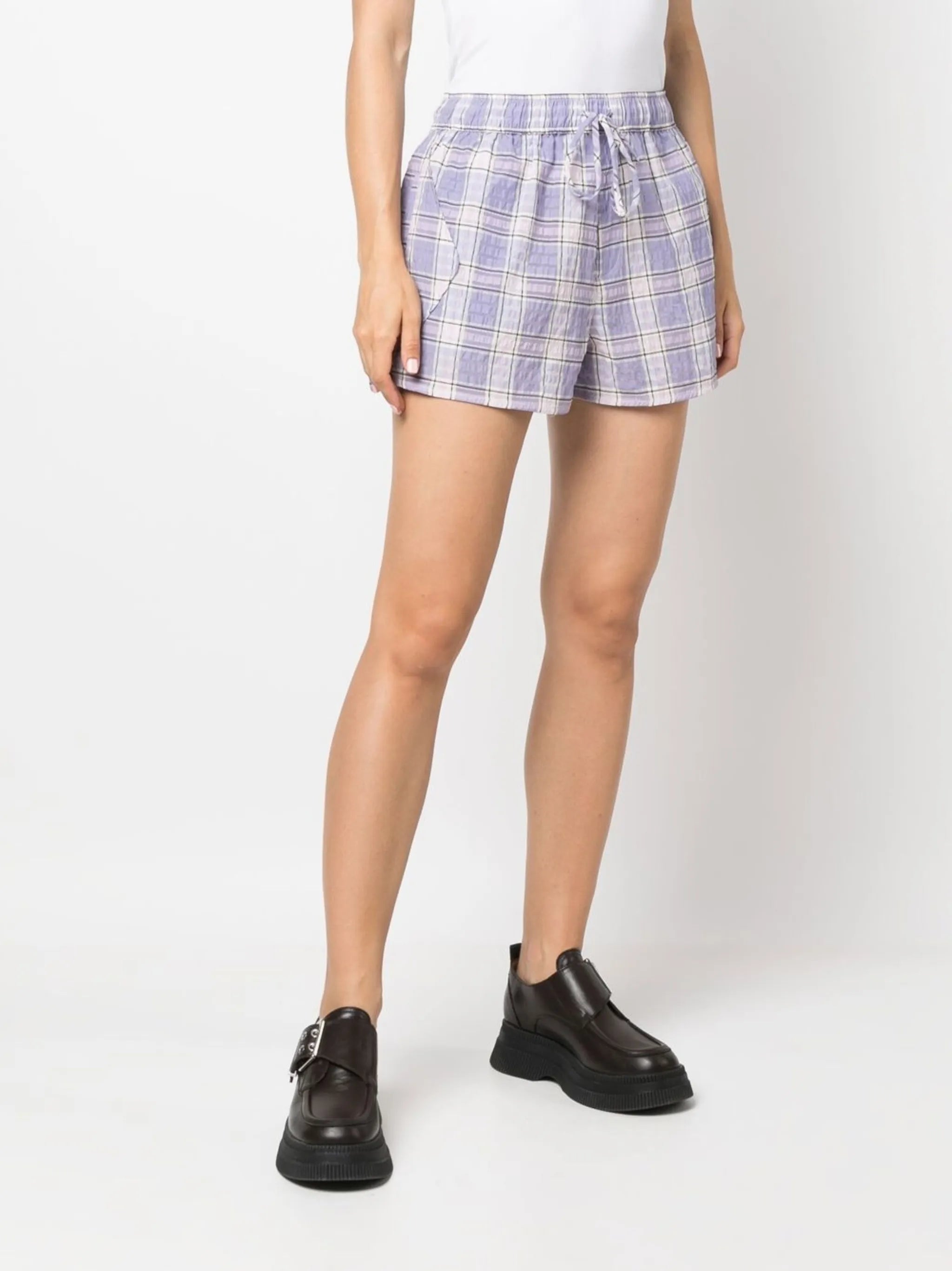 check-print seersucker shorts