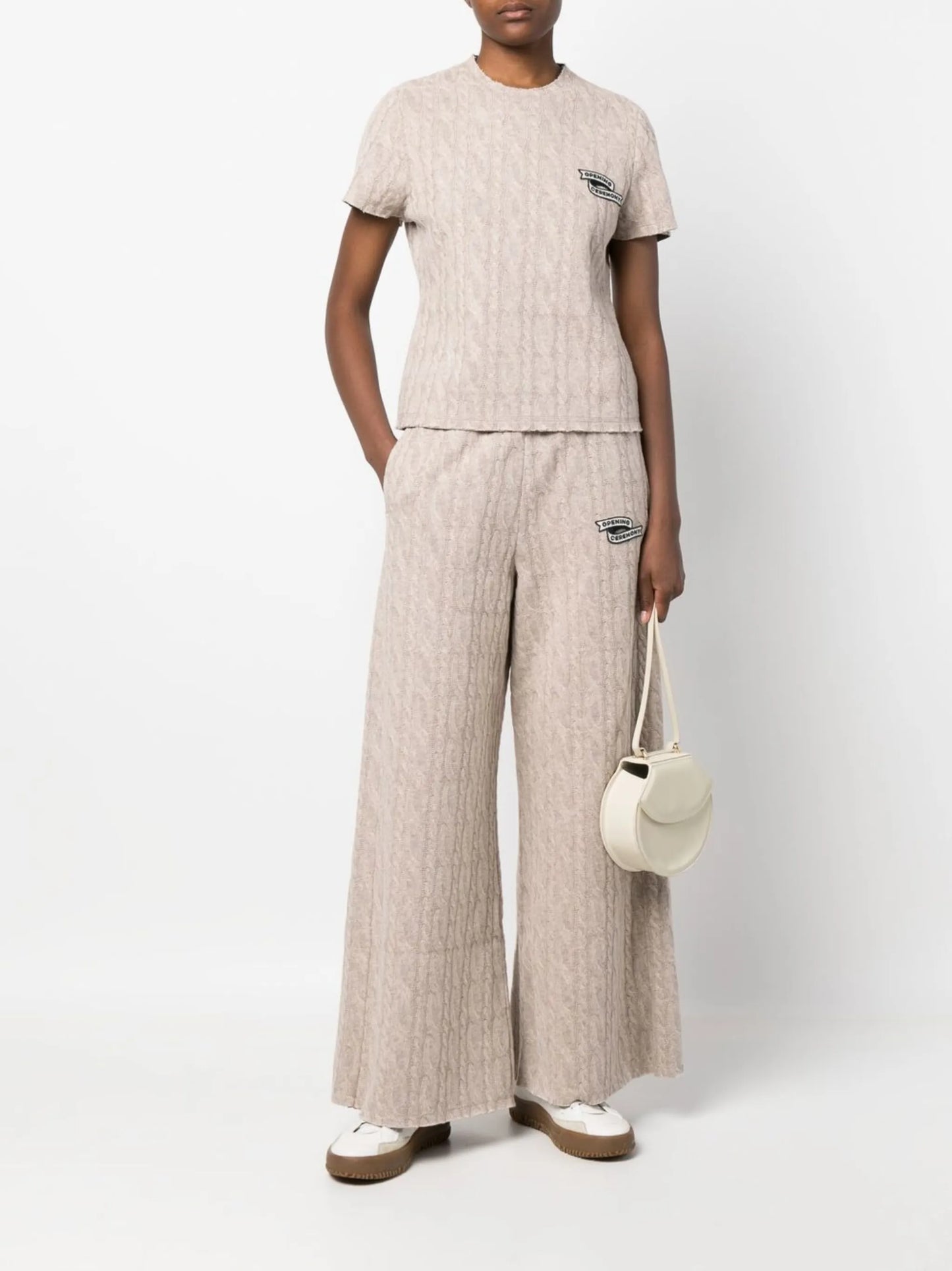 logo-embroidered cable-knit trousers