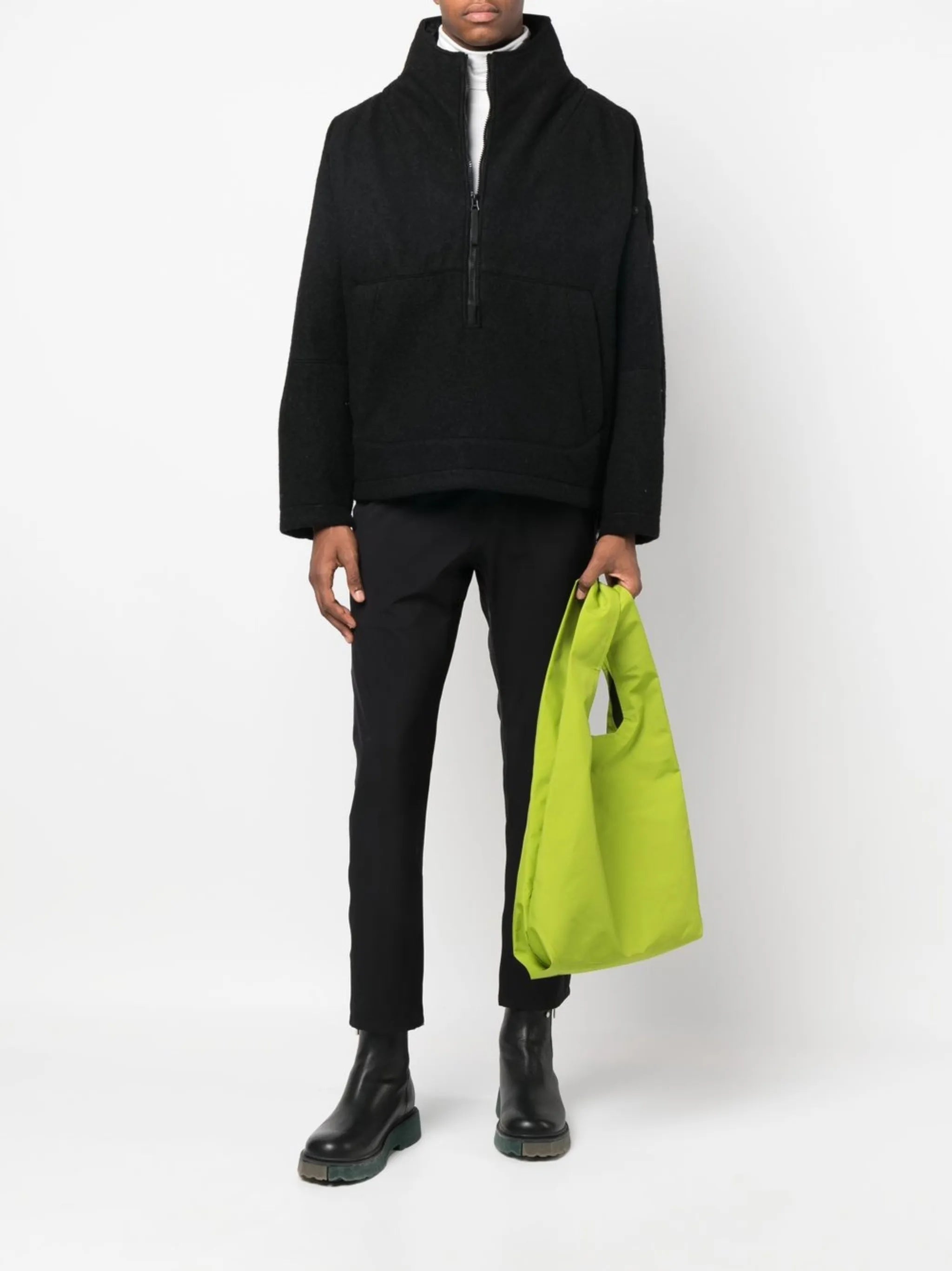 high neck cotton zip-up jacket
