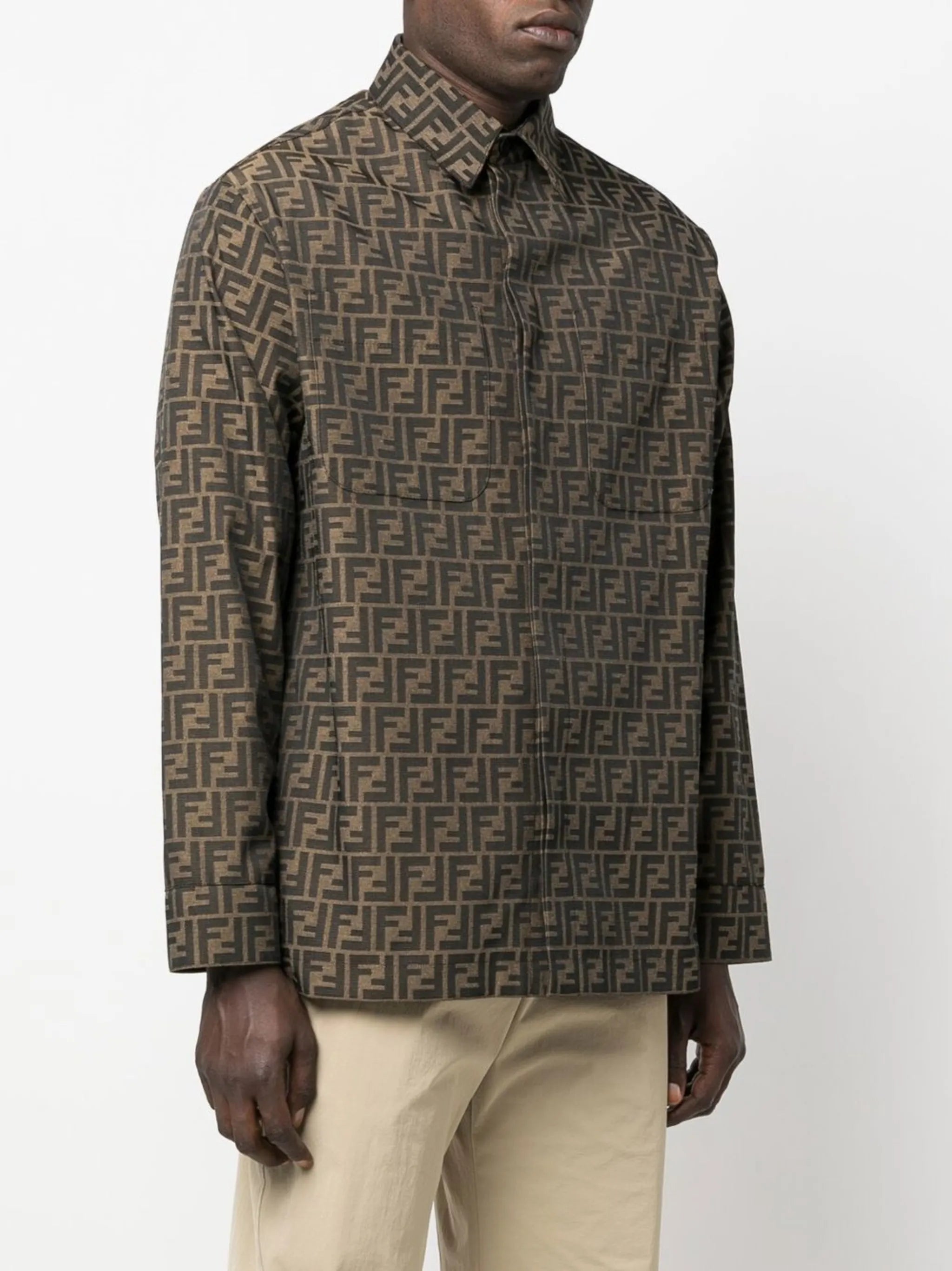 monogram-pattern shirt jacket